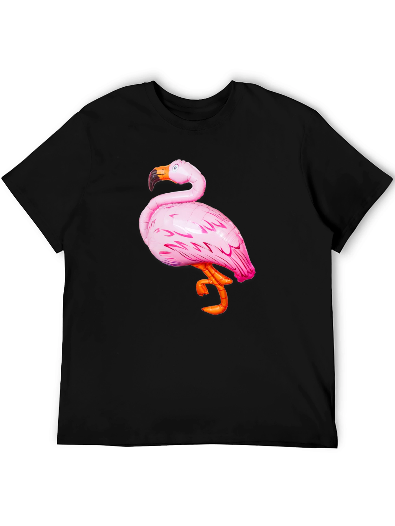 Black Men's Black T-Shirt with Pink Flamingo Graphic view 5