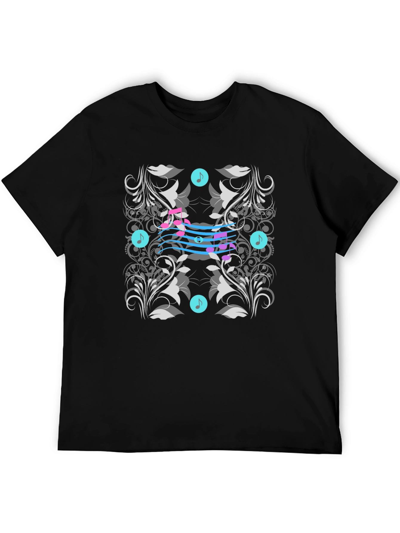 Black Musical Note Floral T-Shirt: Stylish and Unique Design view 5