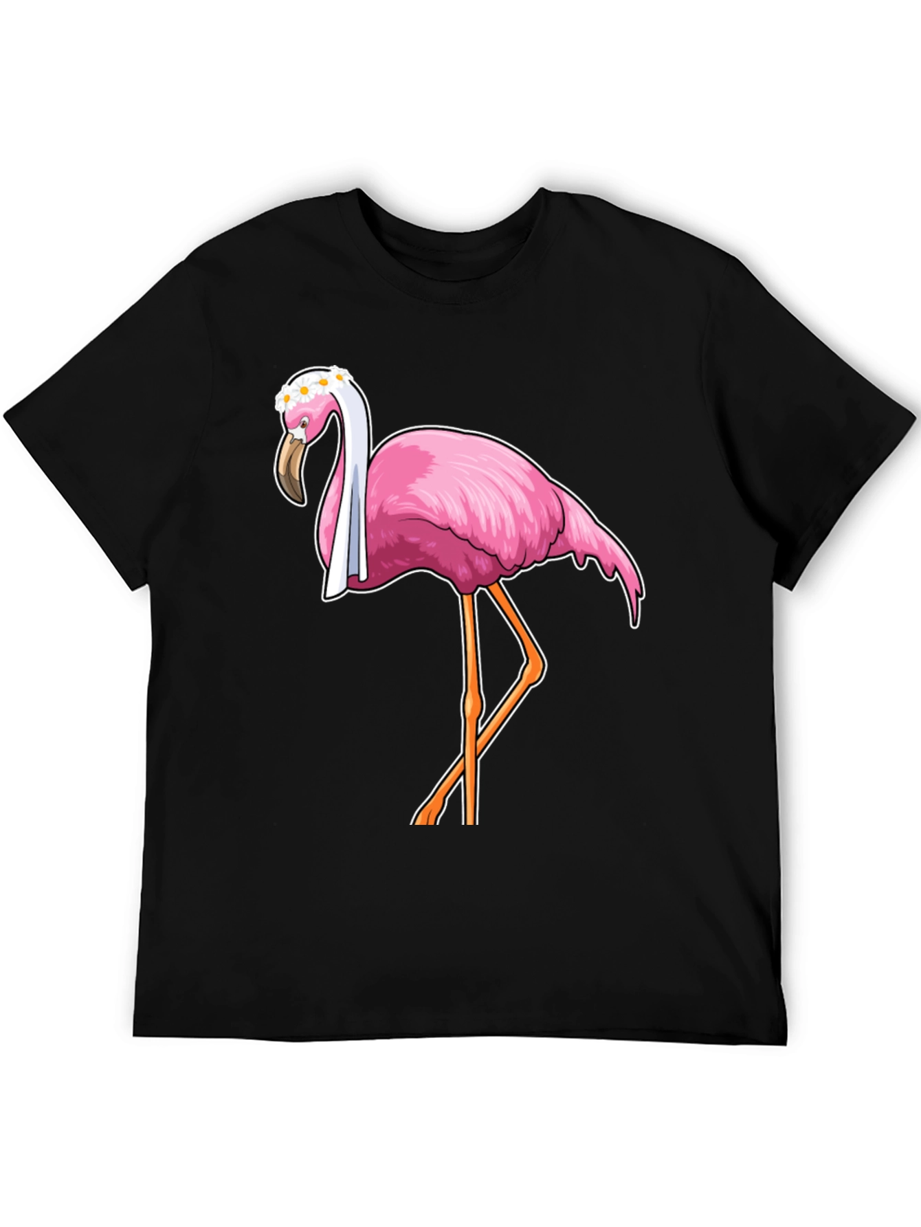 Black Funny Flamingo T-Shirt with Floral Crown view 5