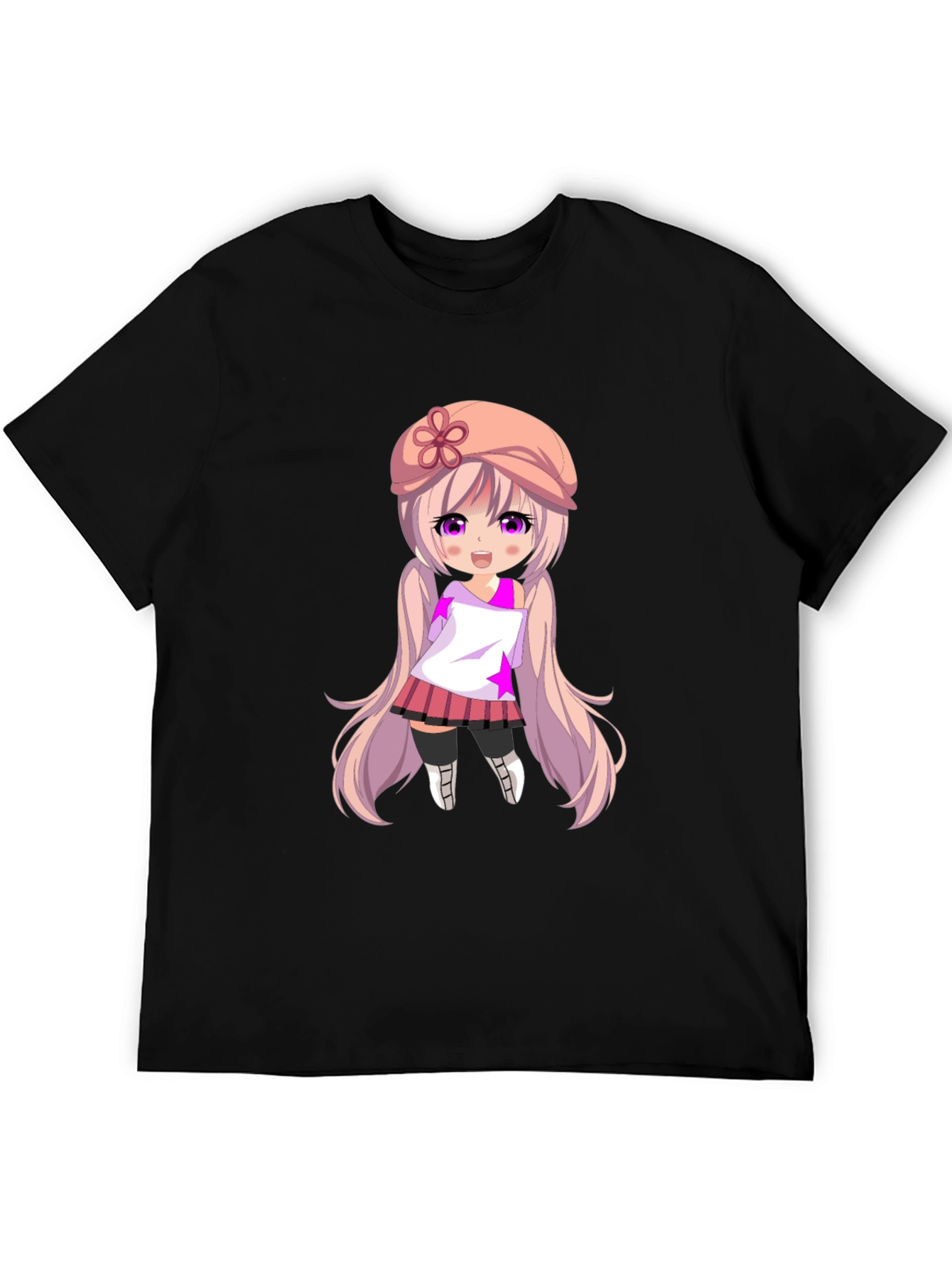 Black Anime Girl Graphic Tee - Stylish Black T-Shirt view 5