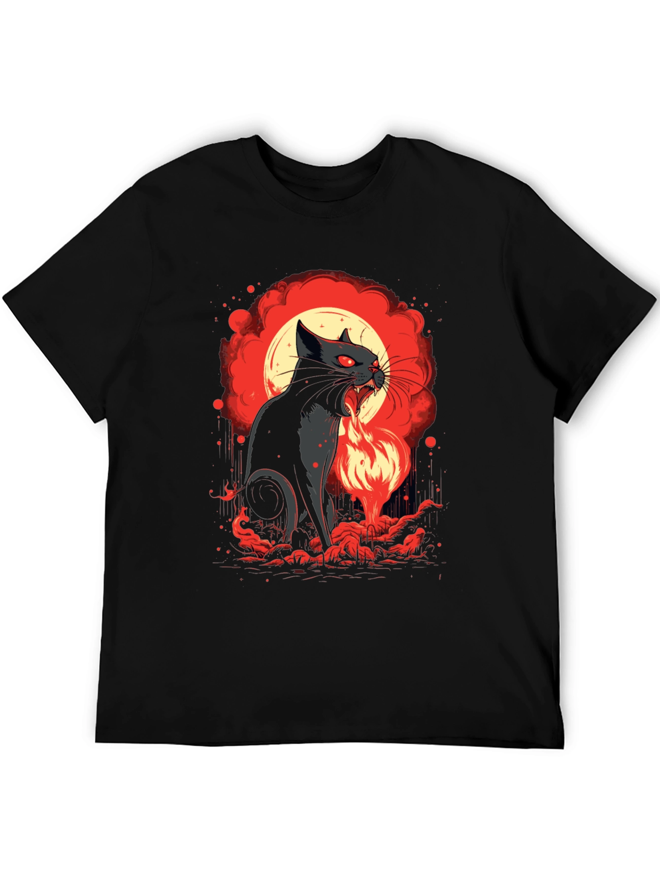 Black Fiery Feline T-Shirt - Black Cat Design view 5