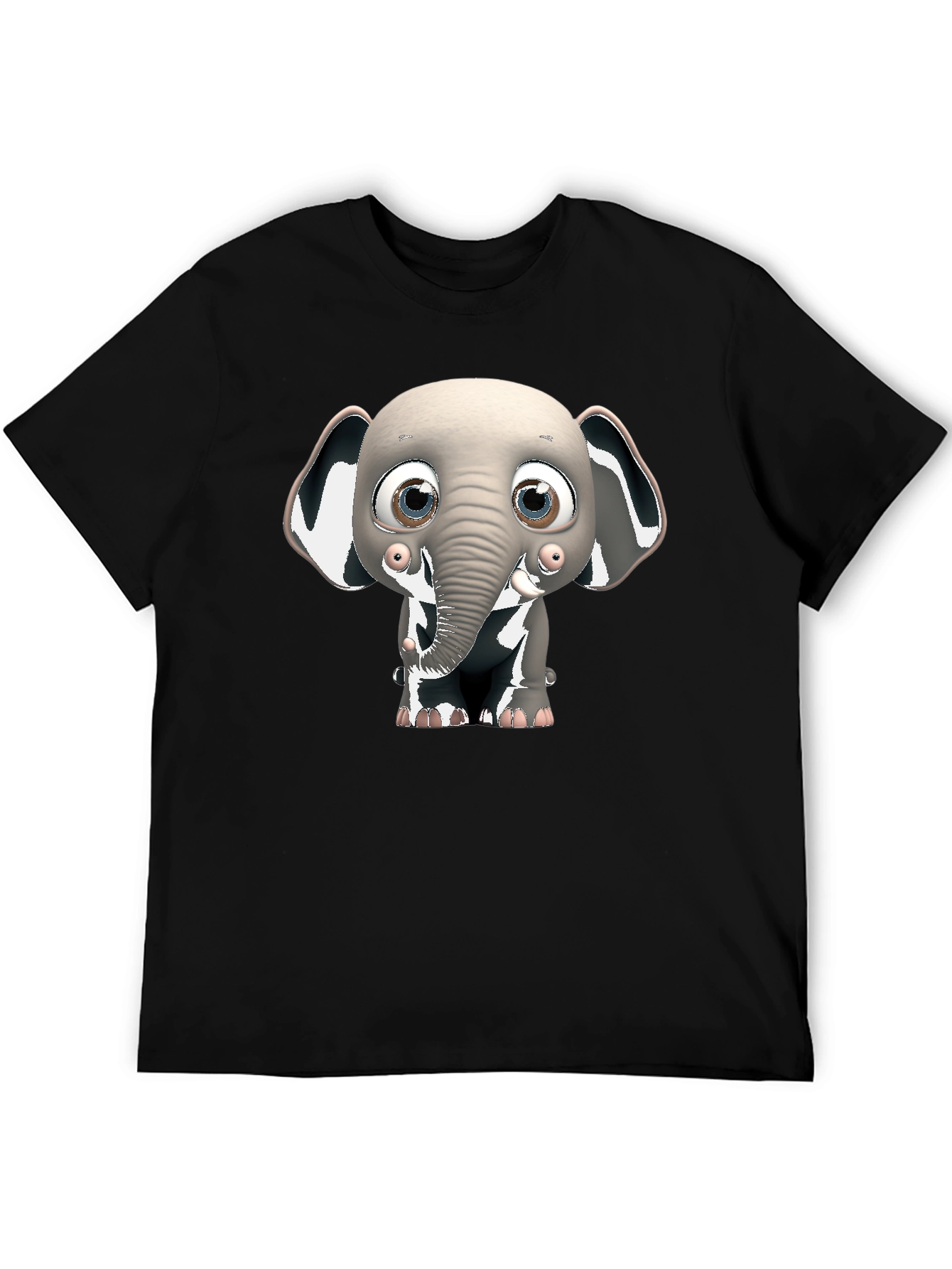 Black Cute Elephant Graphic Black T-Shirt view 5