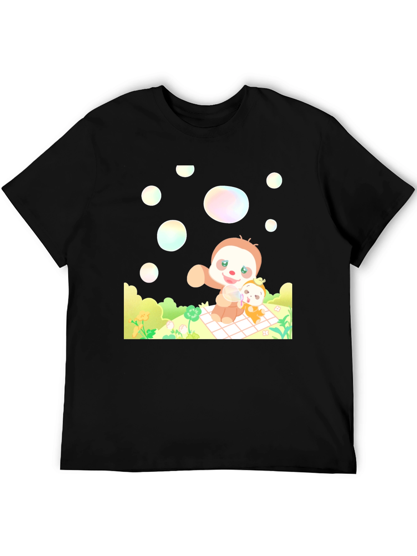 Black Cute Sloth Picnic Black T-Shirt view 5