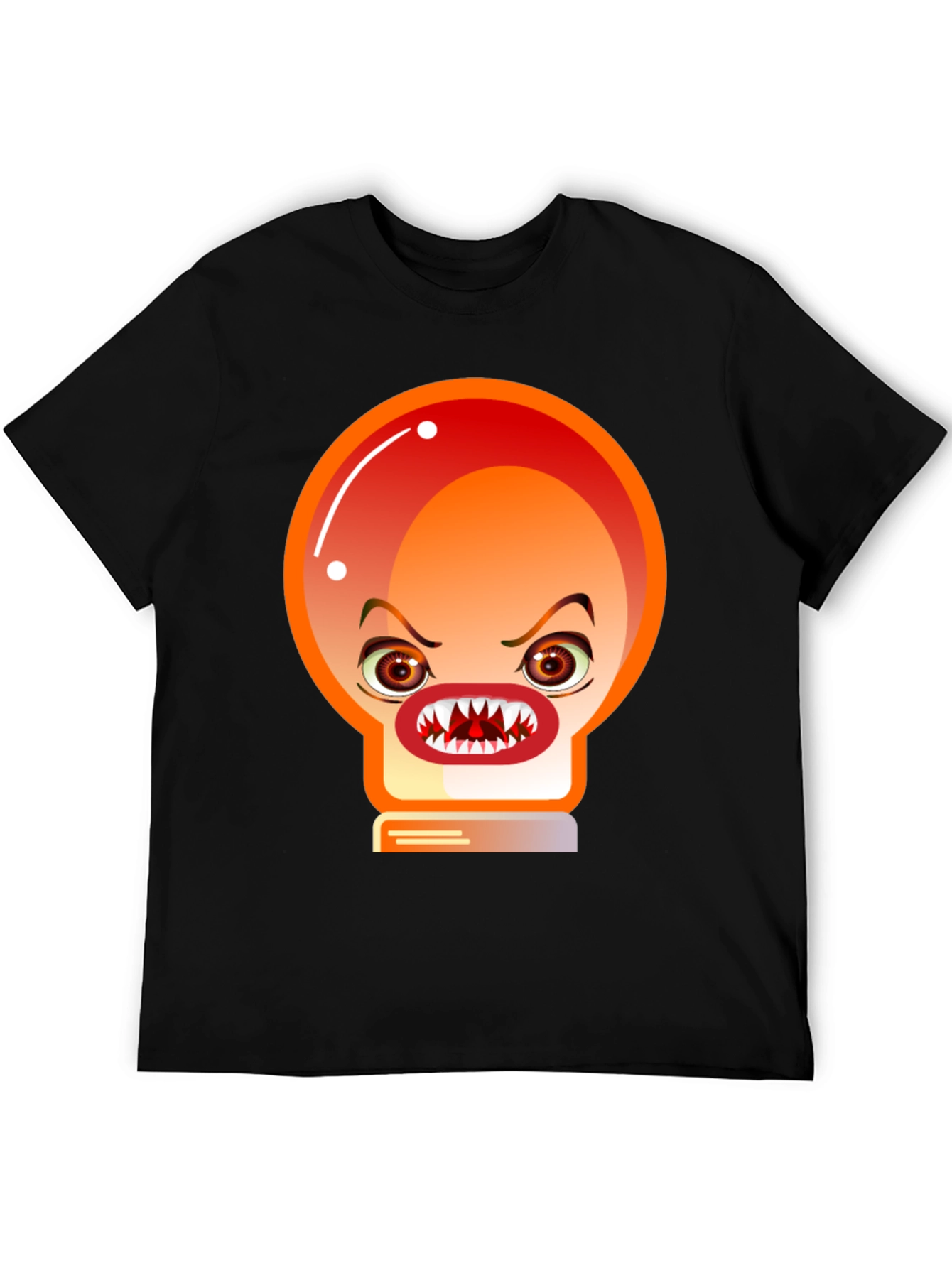 Black Men's Black T-Shirt with Angry Light Bulb Design view 5