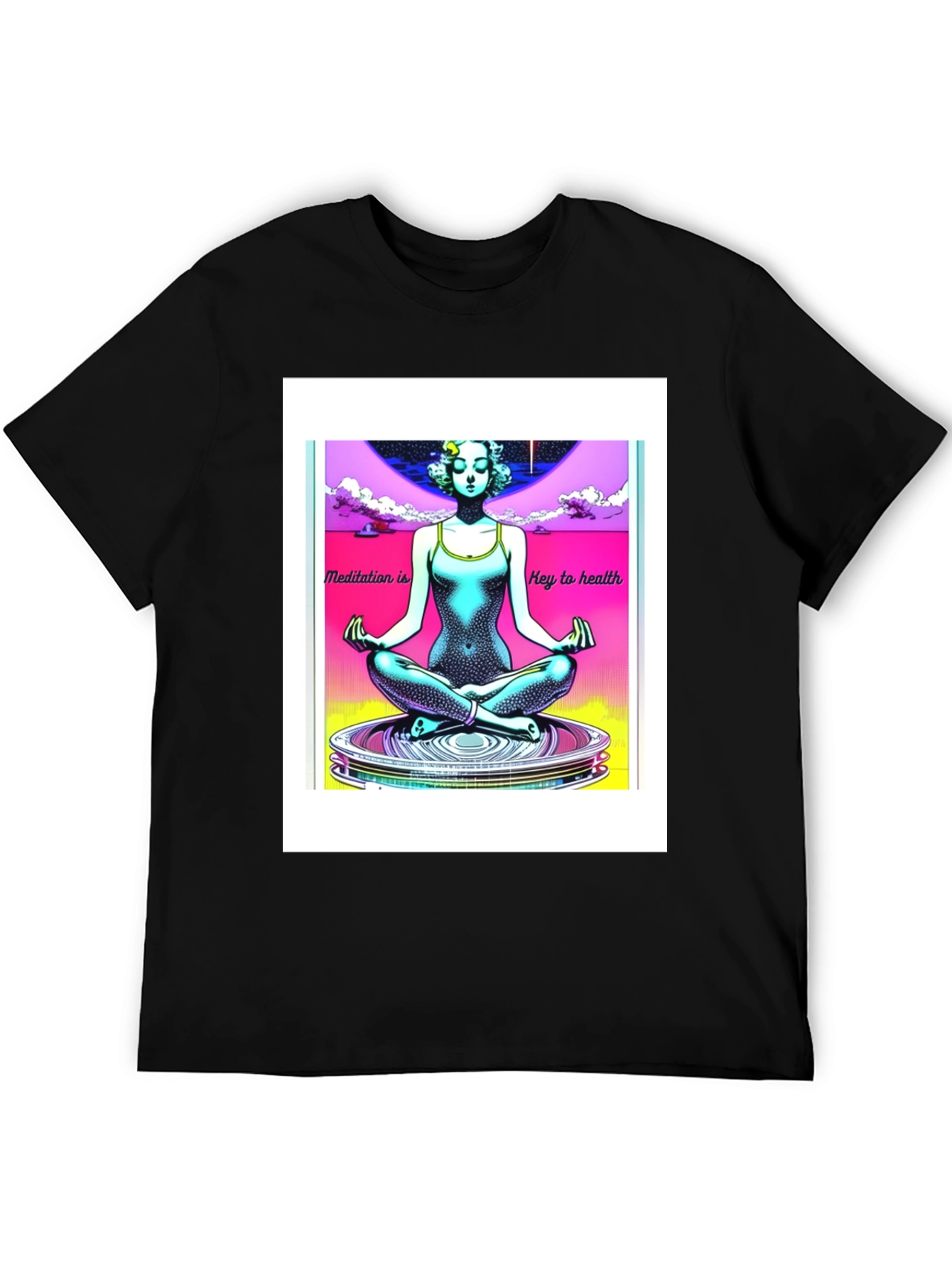 Black Meditation Key to Health Black T-Shirt view 5