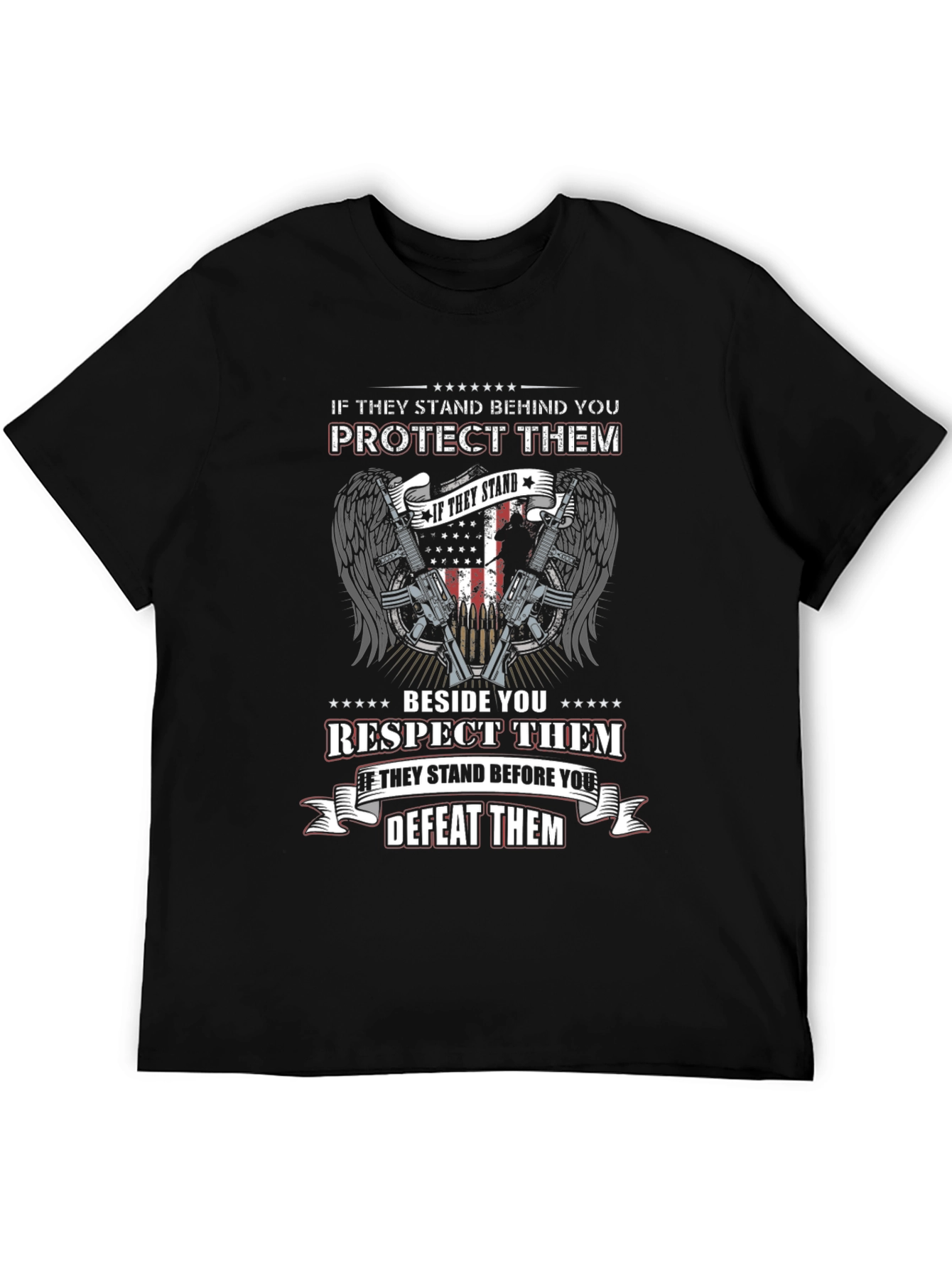 Black Patriotic "Protect/Respect/Defeat" Graphic T-Shirt view 5