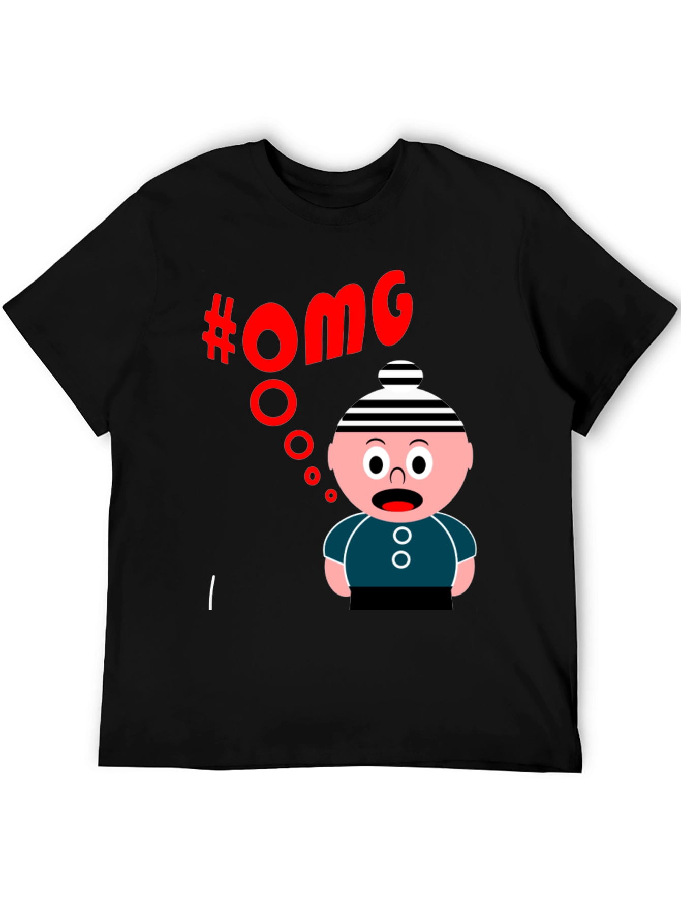 Black OMG Cartoon T-Shirt - Black Cotton Blend view 5