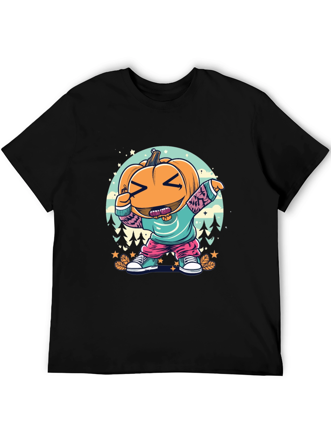 Black Dabbing Pumpkin Cartoon T-Shirt - Halloween Style view 5