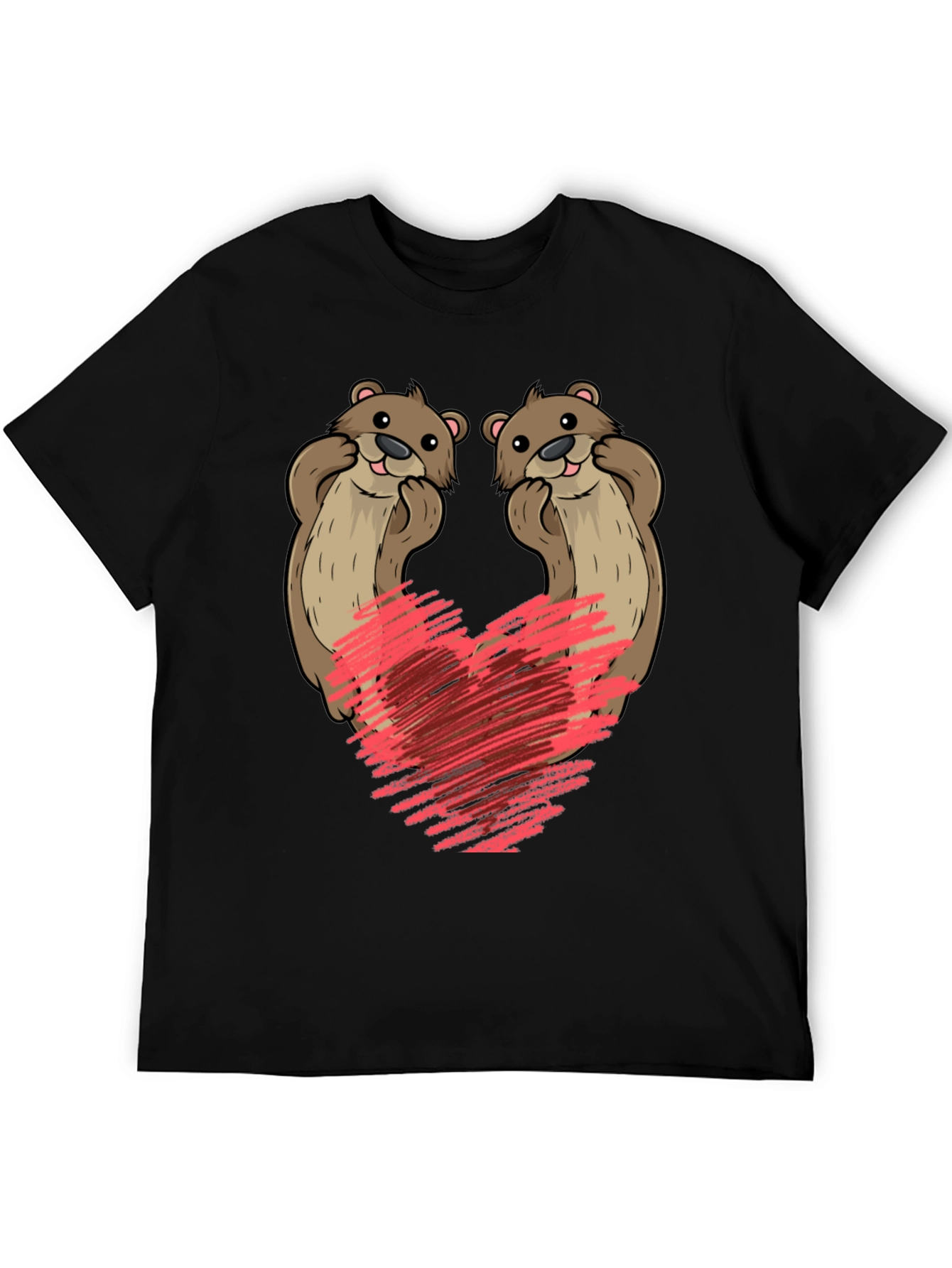Black Cute Otter Heart T-Shirt view 5