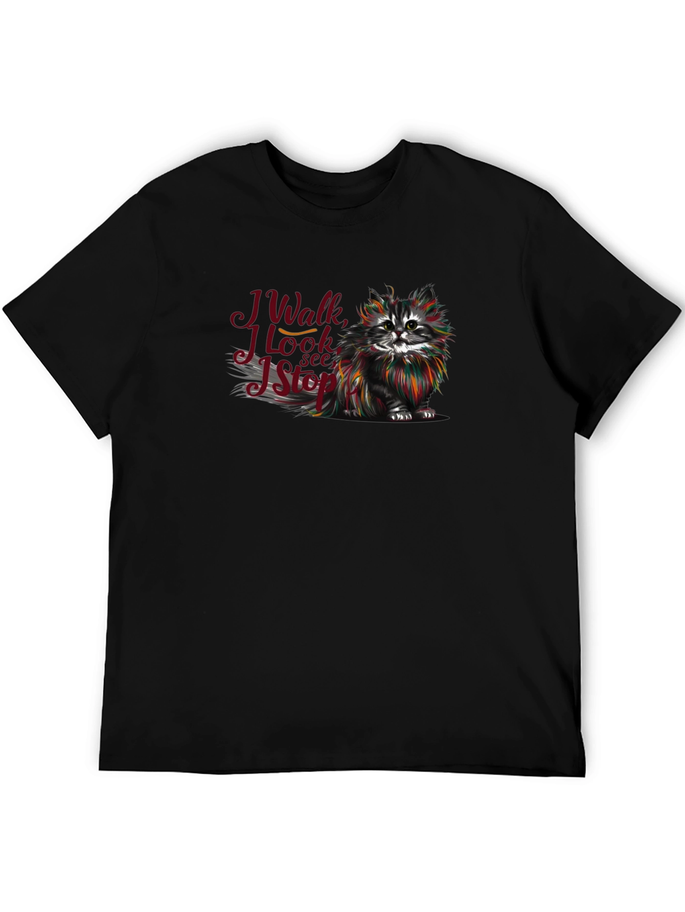 Black Cat Lover T-Shirt - I Walk I Look I See I Stop view 5