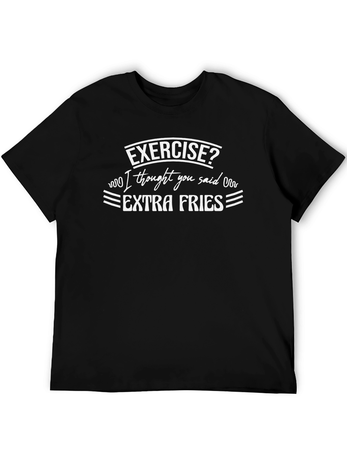 Black Exercise? Extra Fries Graphic Tee - Black Cotton T-Shirt view 5