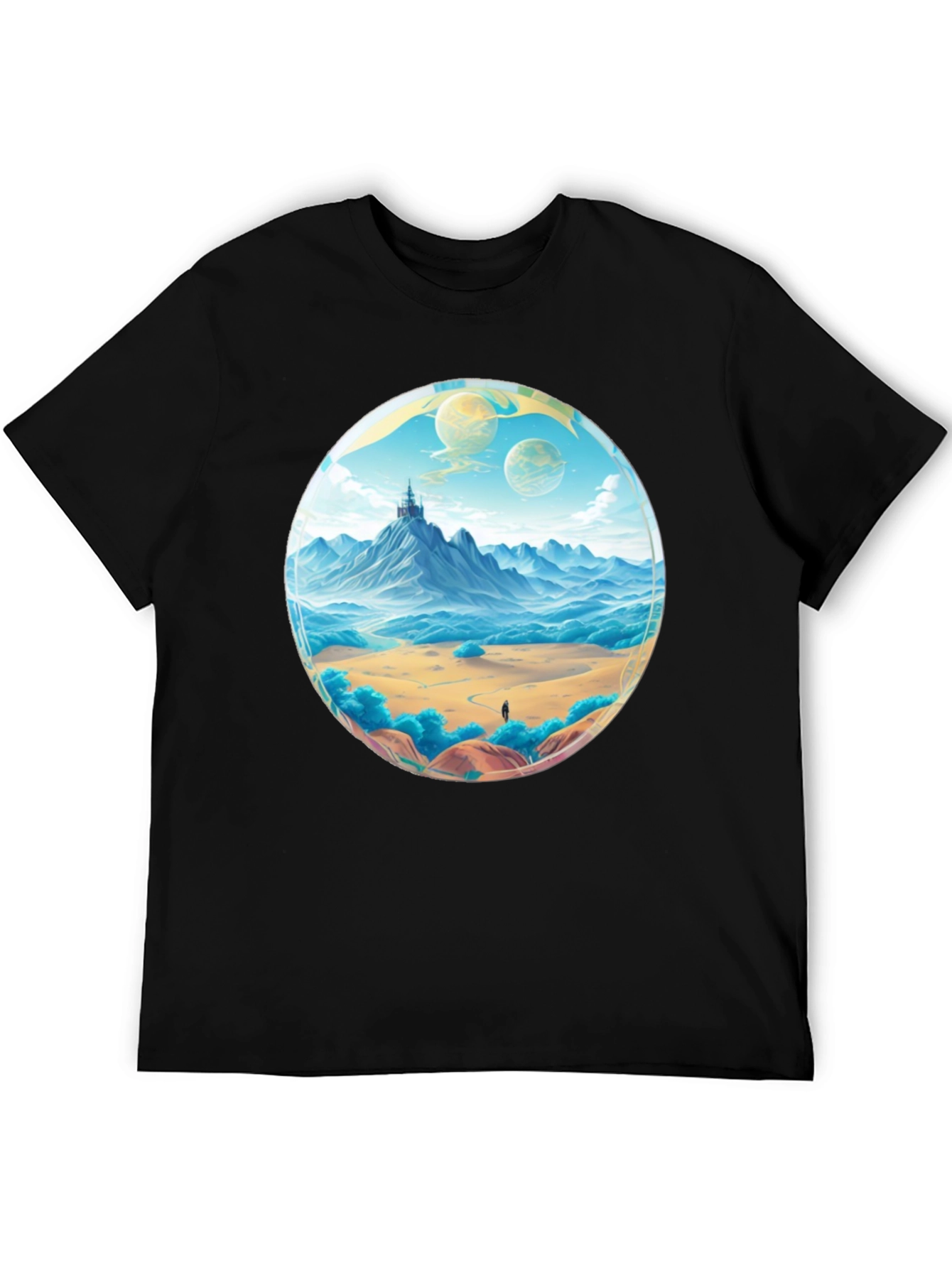 Black Fantasy Landscape Graphic Tee - Black view 5