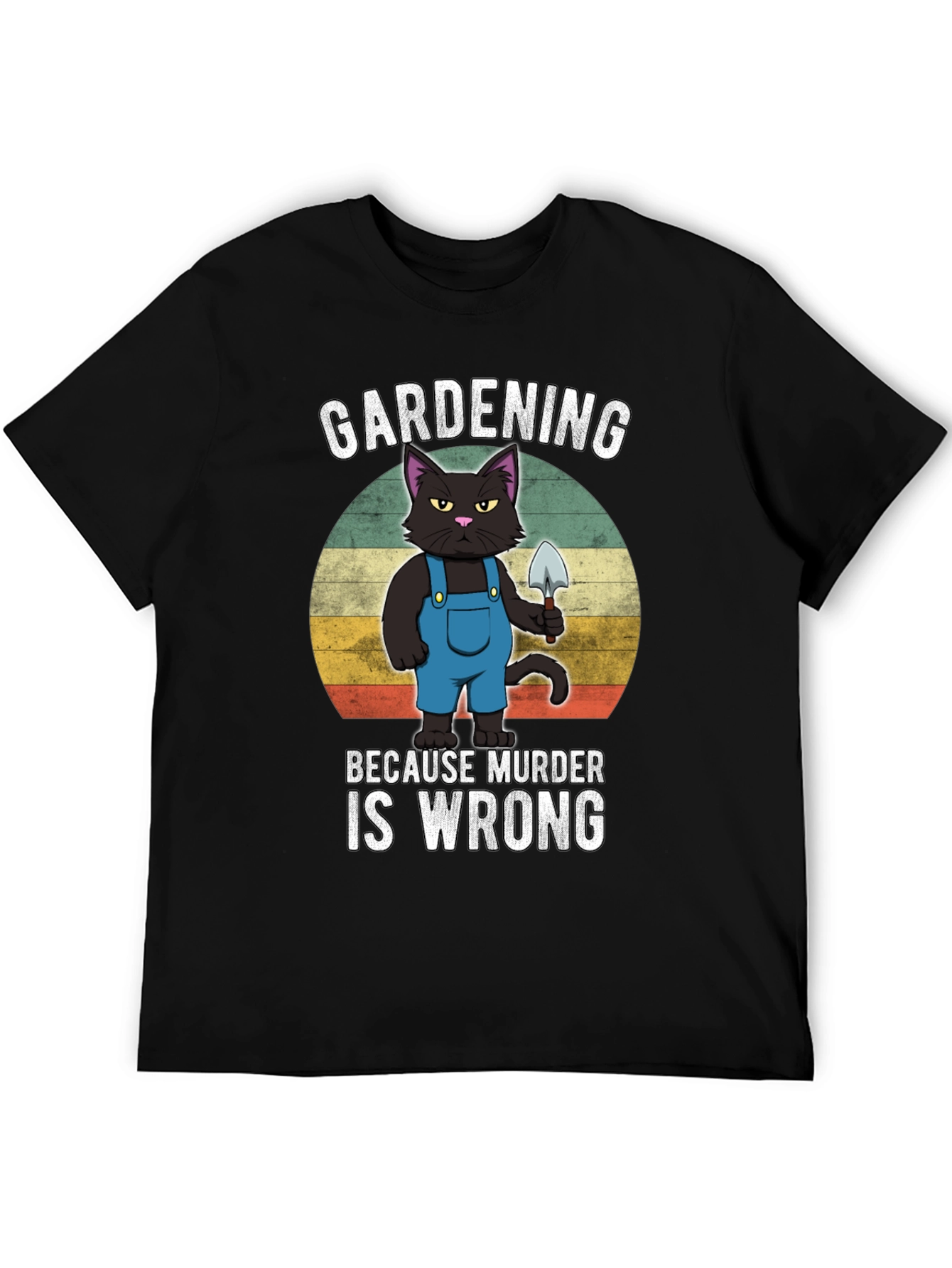 Black Gardening Cat T-Shirt - Murder Is Wrong view 5