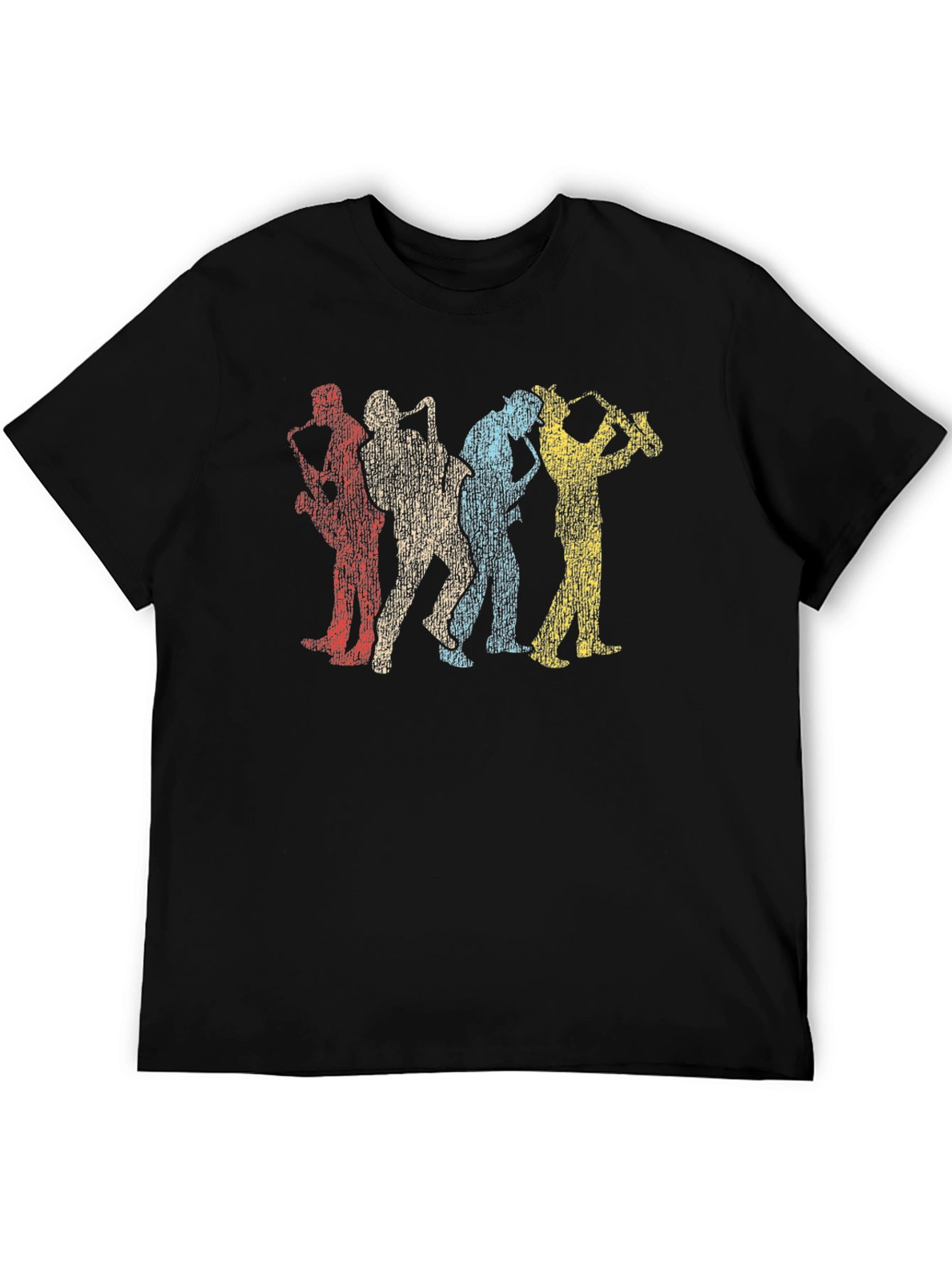 Black Retro Saxophone Player Black T-Shirt view 5