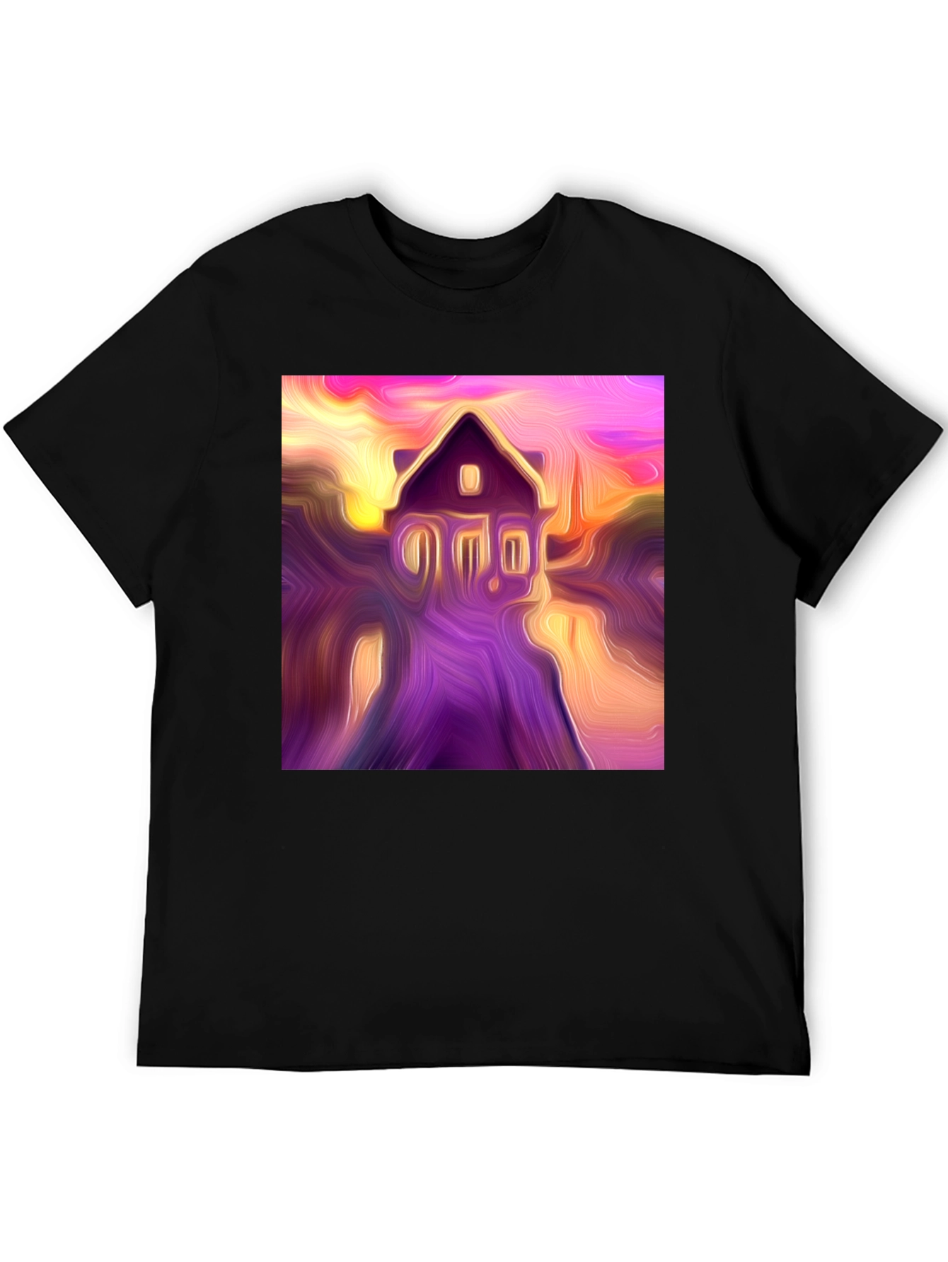 Black Abstract House Graphic Tee - Soft Black Cotton Shirt view 5