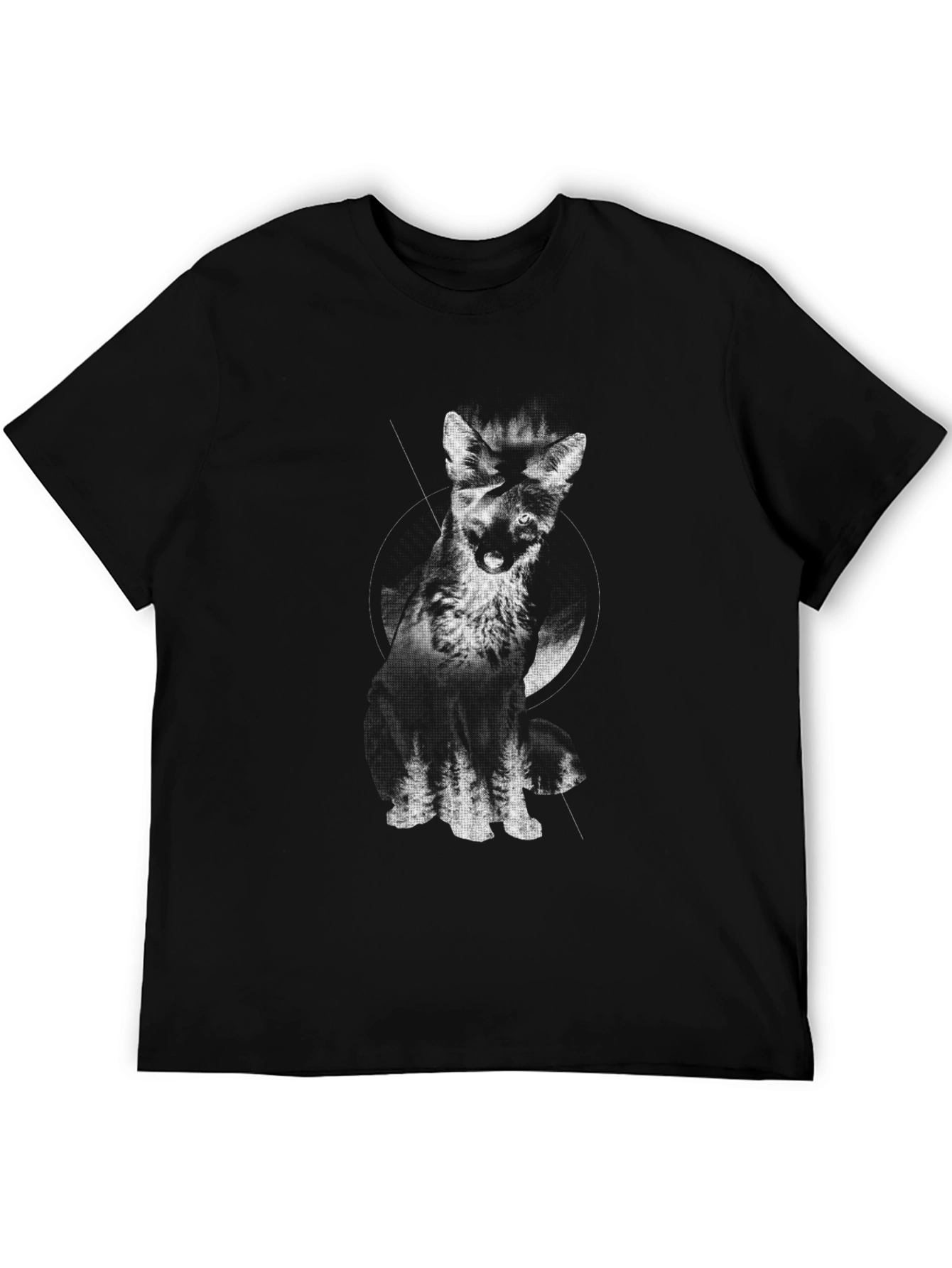Black Monochrome Wolf Graphic Tee - Stylish Black T-Shirt view 5