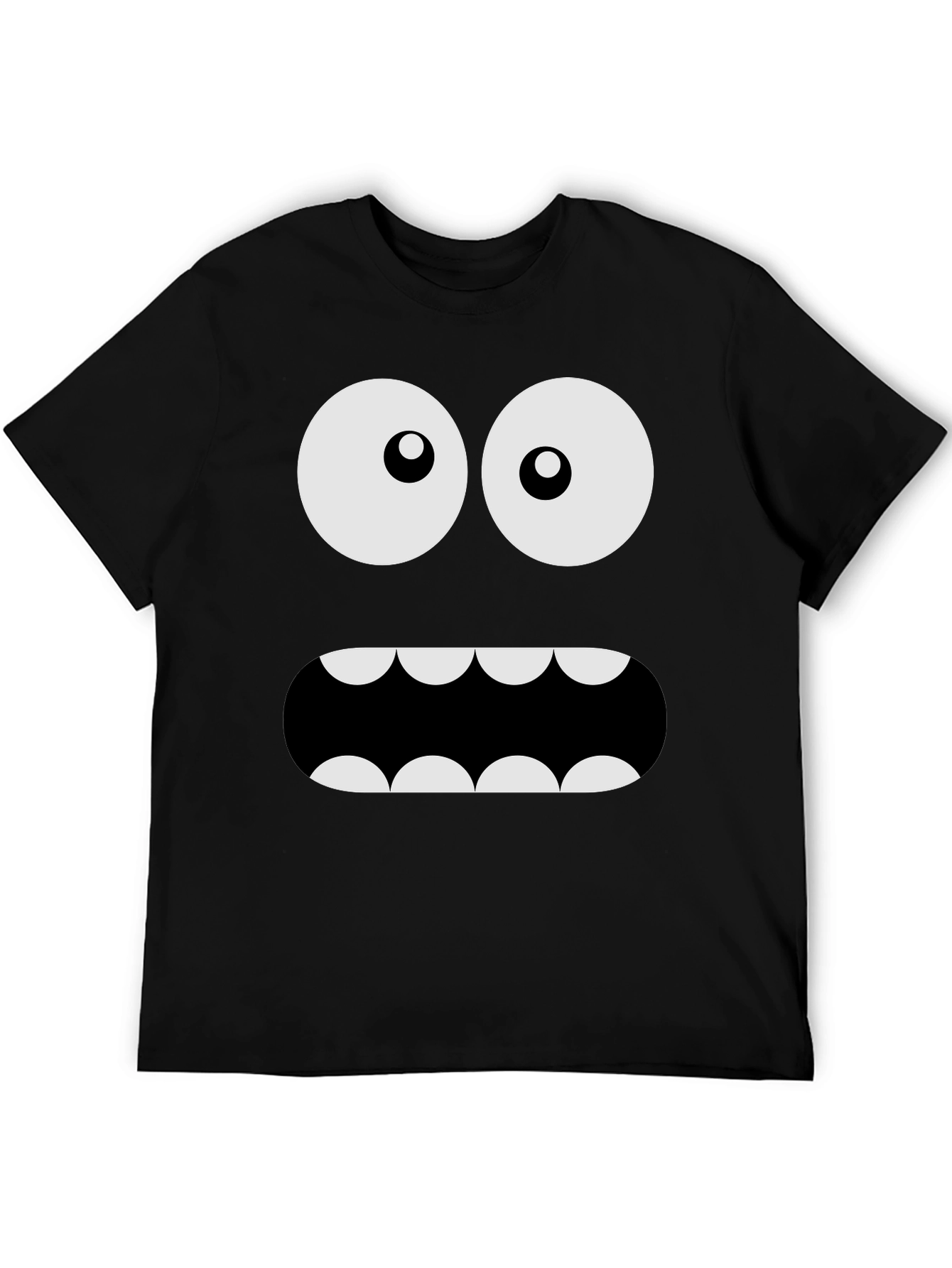 Black Funny Monster Face Graphic Tee - Black Crew Neck T-Shirt view 5