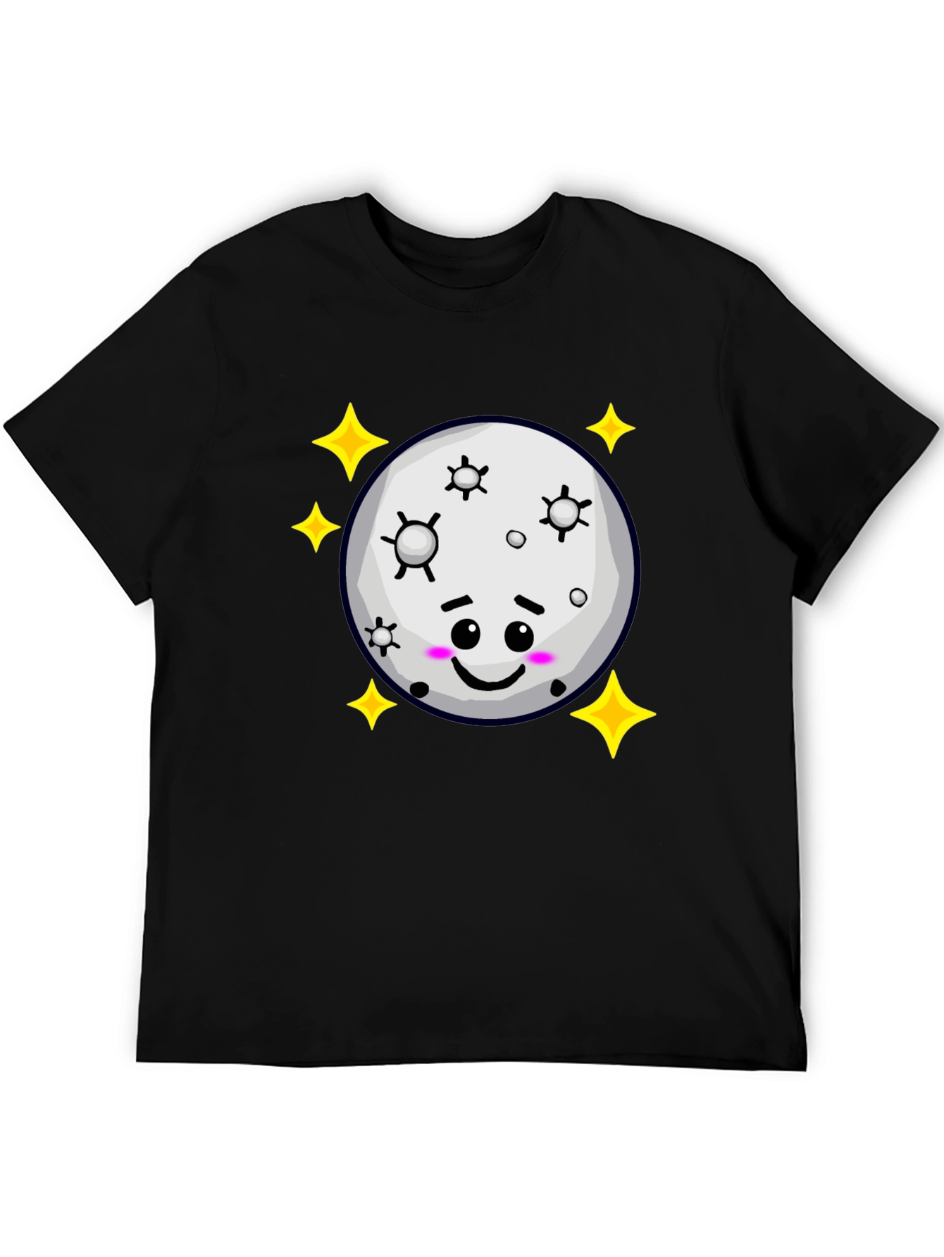 Black Cute Moon & Stars Black T-Shirt - Adorable Kawaii Design view 5