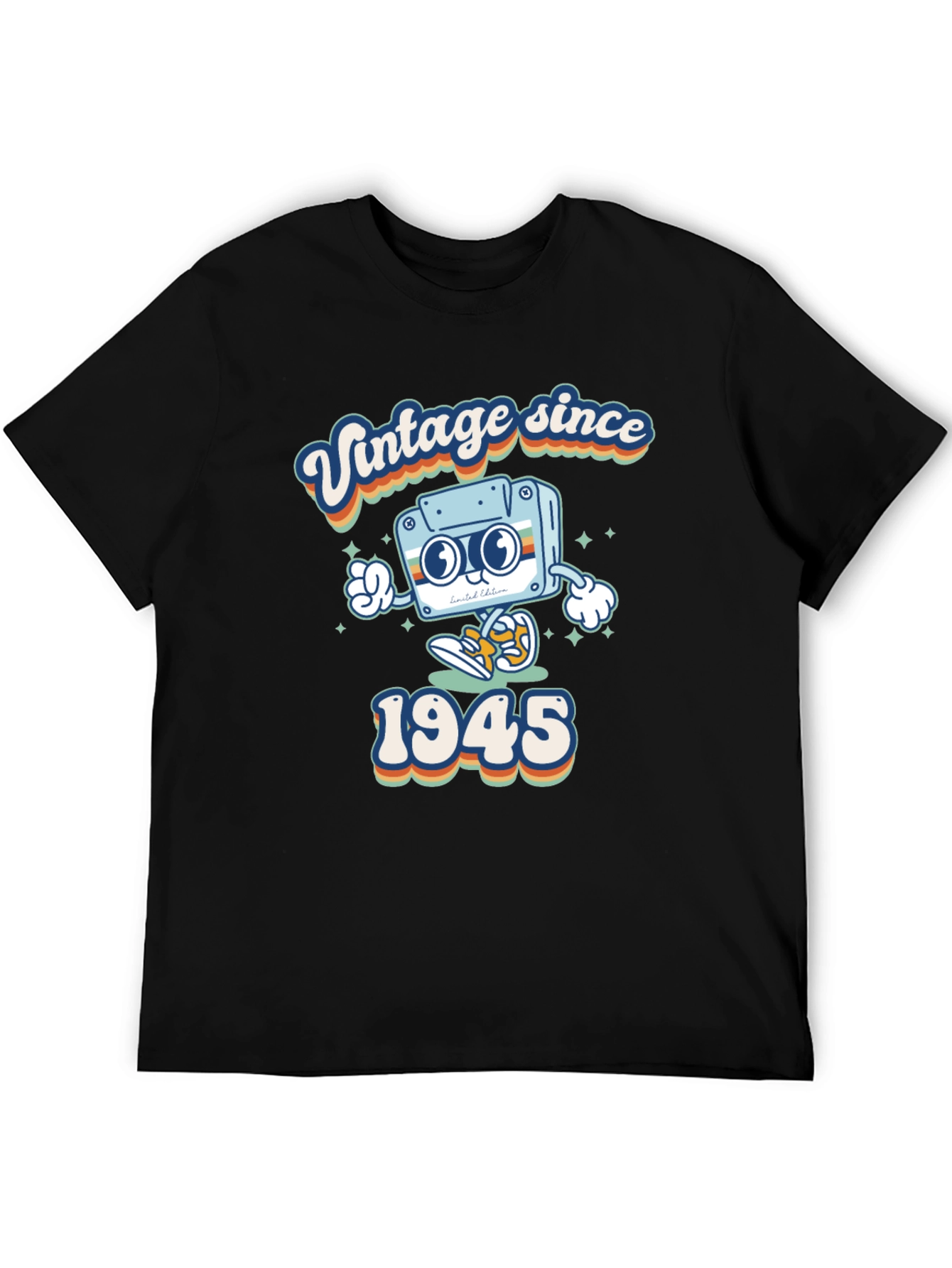 Black Vintage Since 1945 Cassette Tape T-Shirt view 5