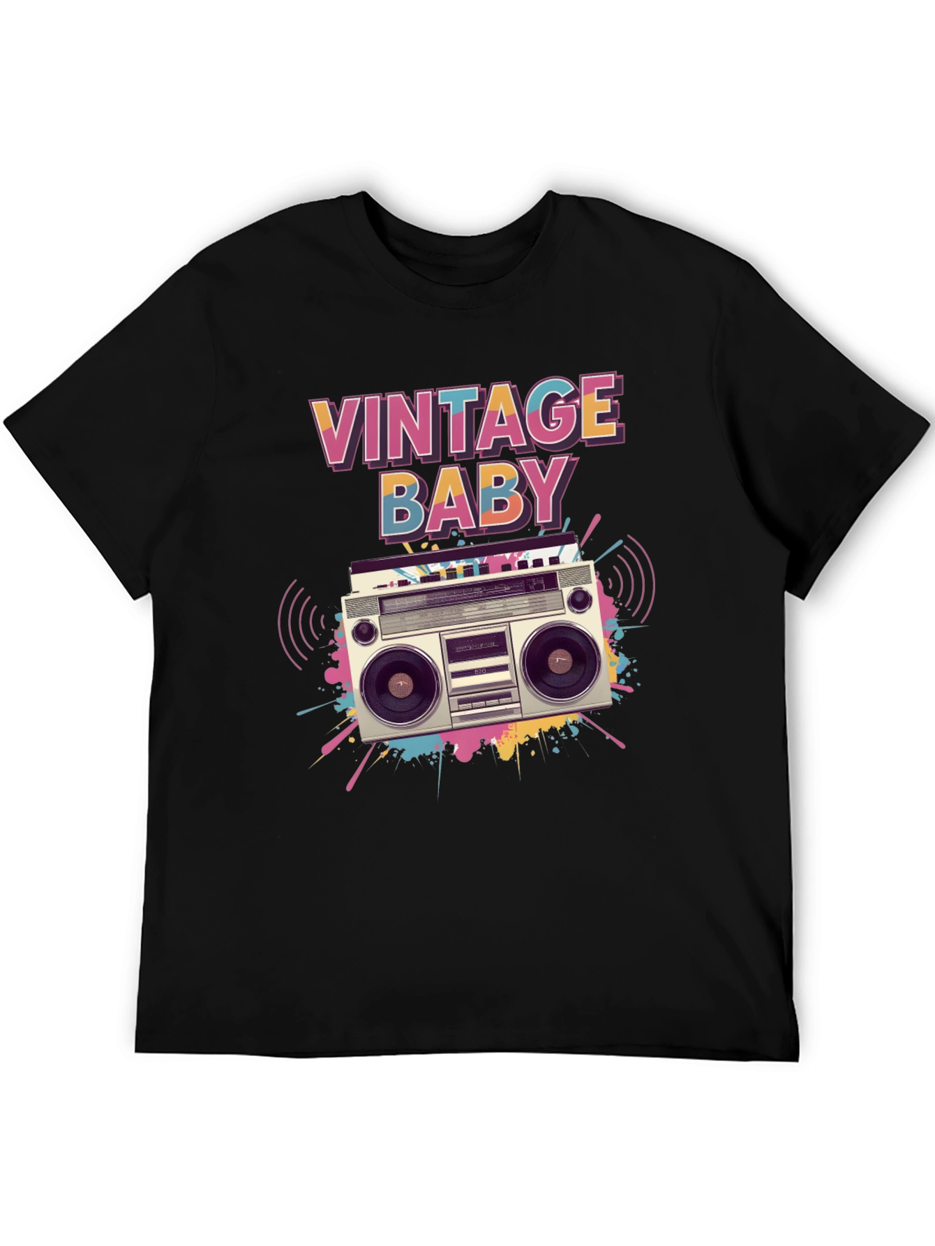Black Vintage Baby Graphic Tee - Retro Boombox Design view 5