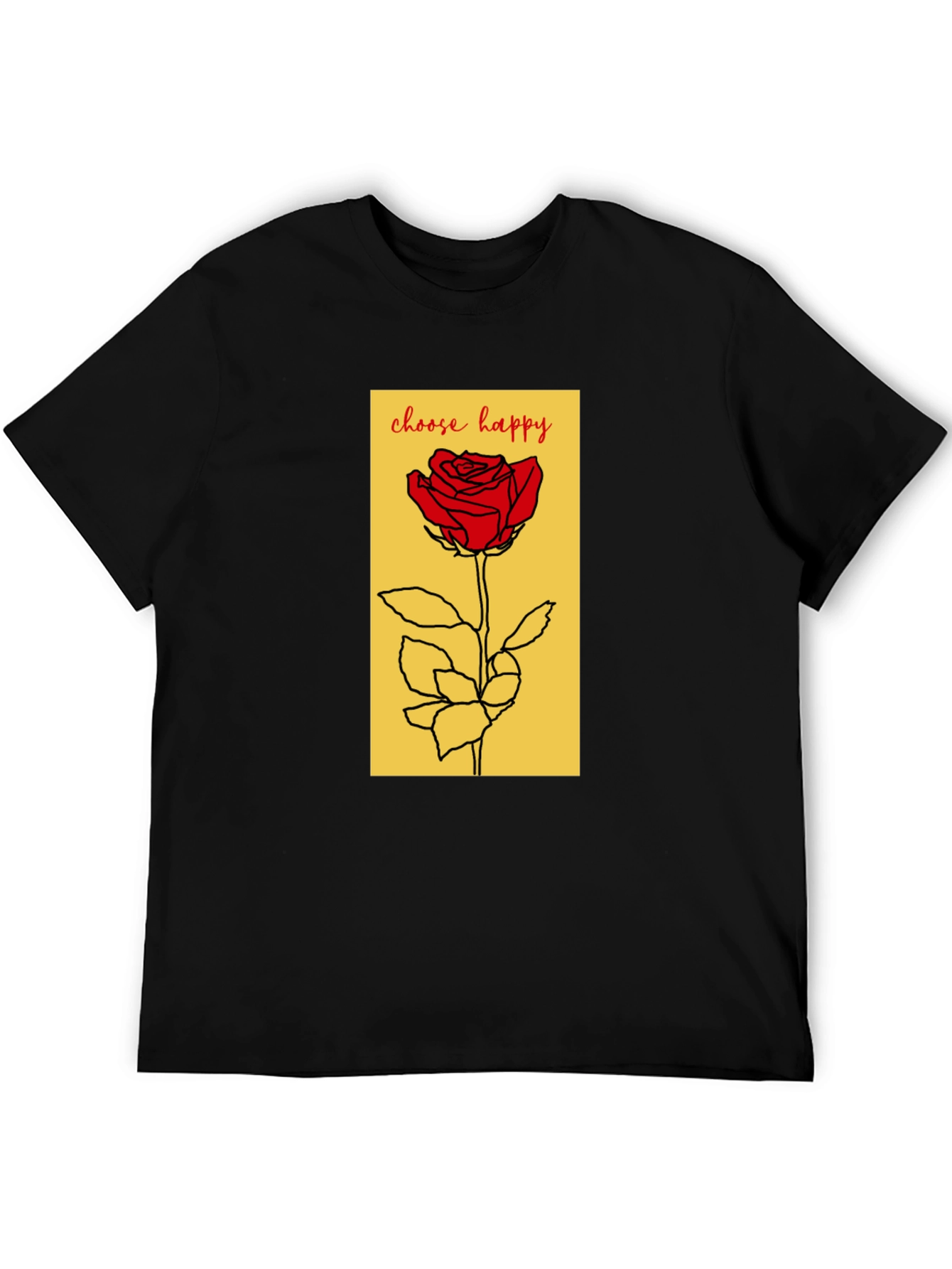 Black Choose Happy Rose Graphic Tee - Soft Black Cotton T-Shirt view 5