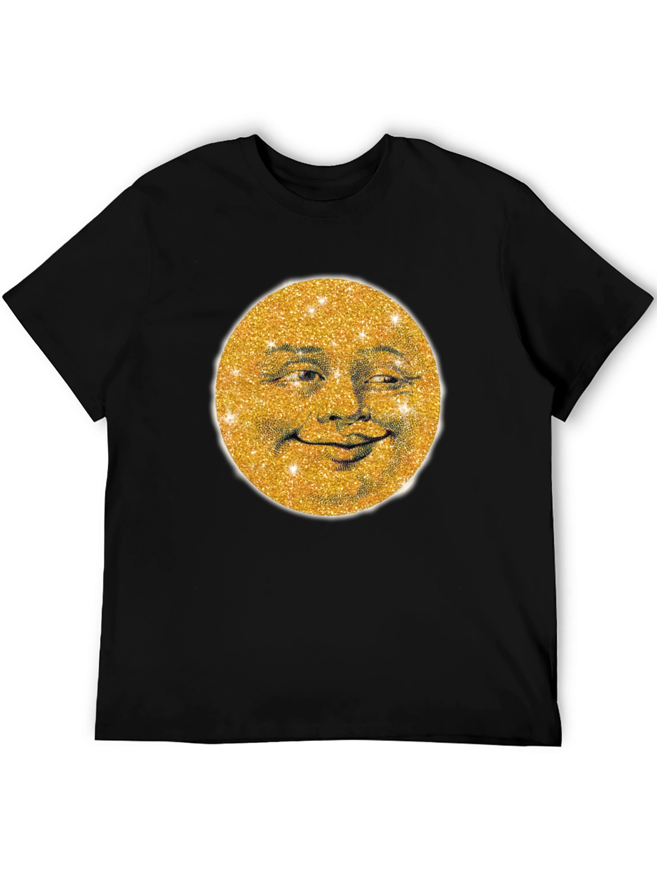 Black Golden Moon Face Graphic Tee - Stylish & Unique view 5