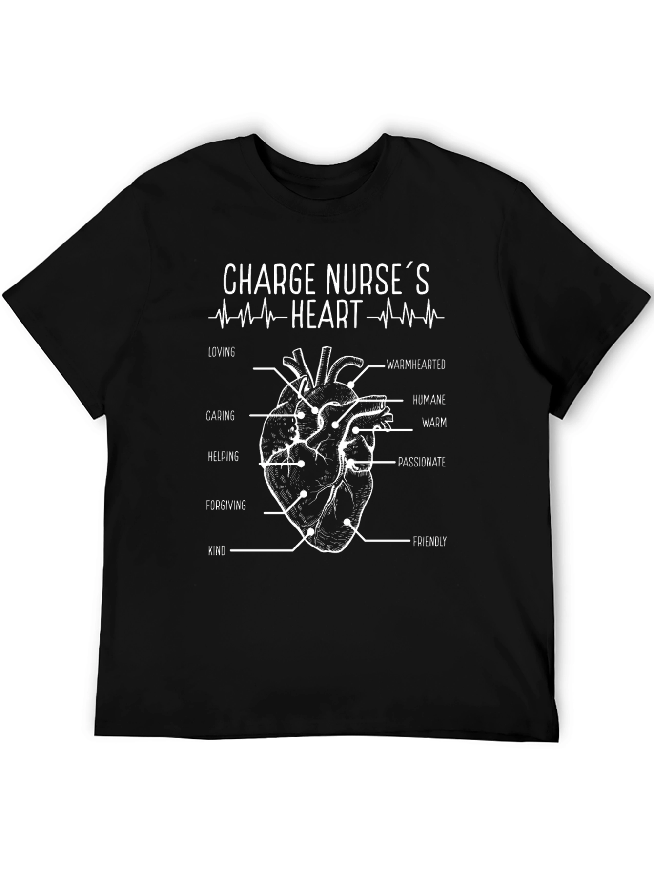 Black Charge Nurse's Heart T-Shirt - Caring Nurse Tee view 5