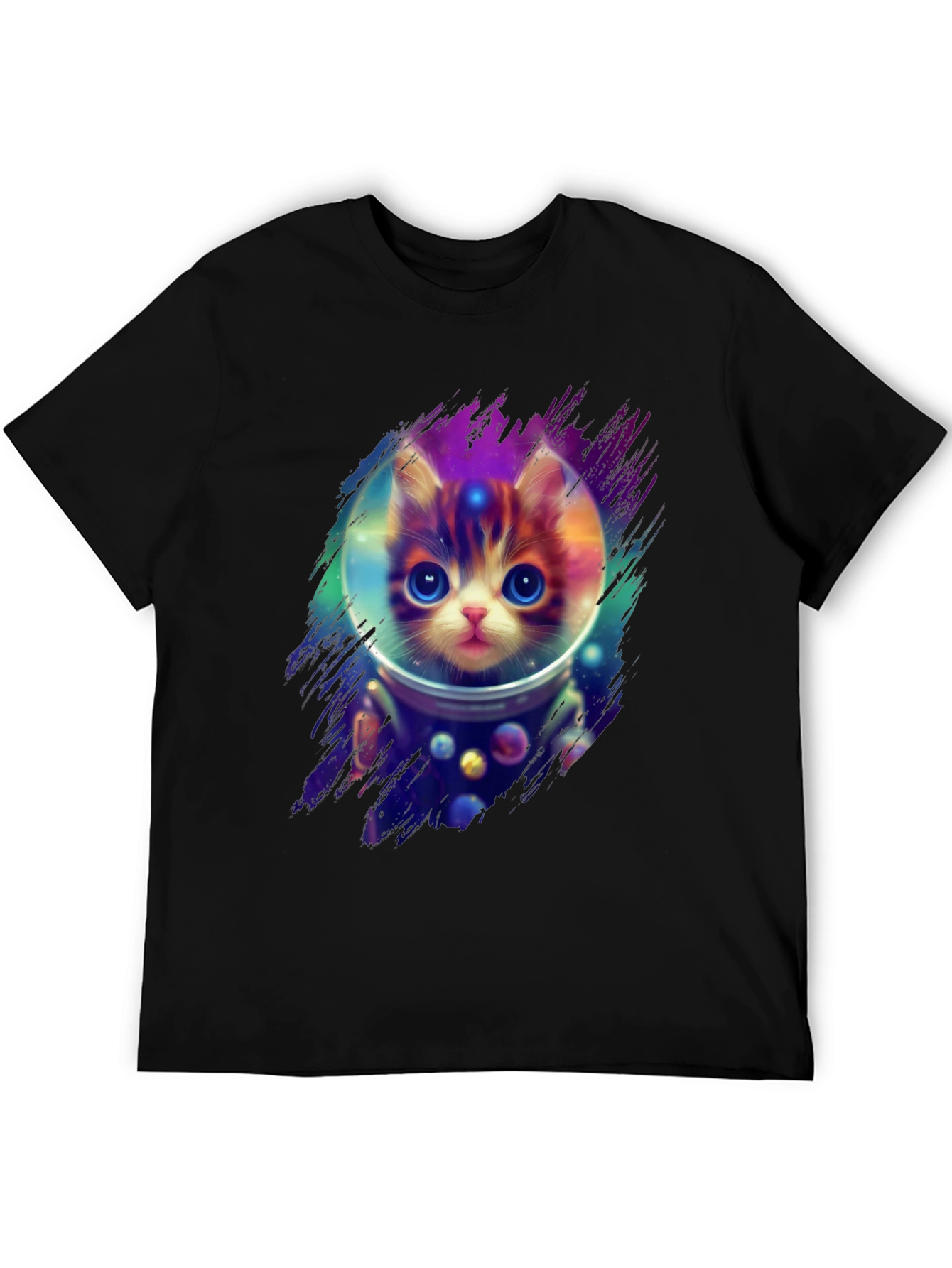 Black Astronaut Cat T-Shirt - Space Kitten Tee view 5