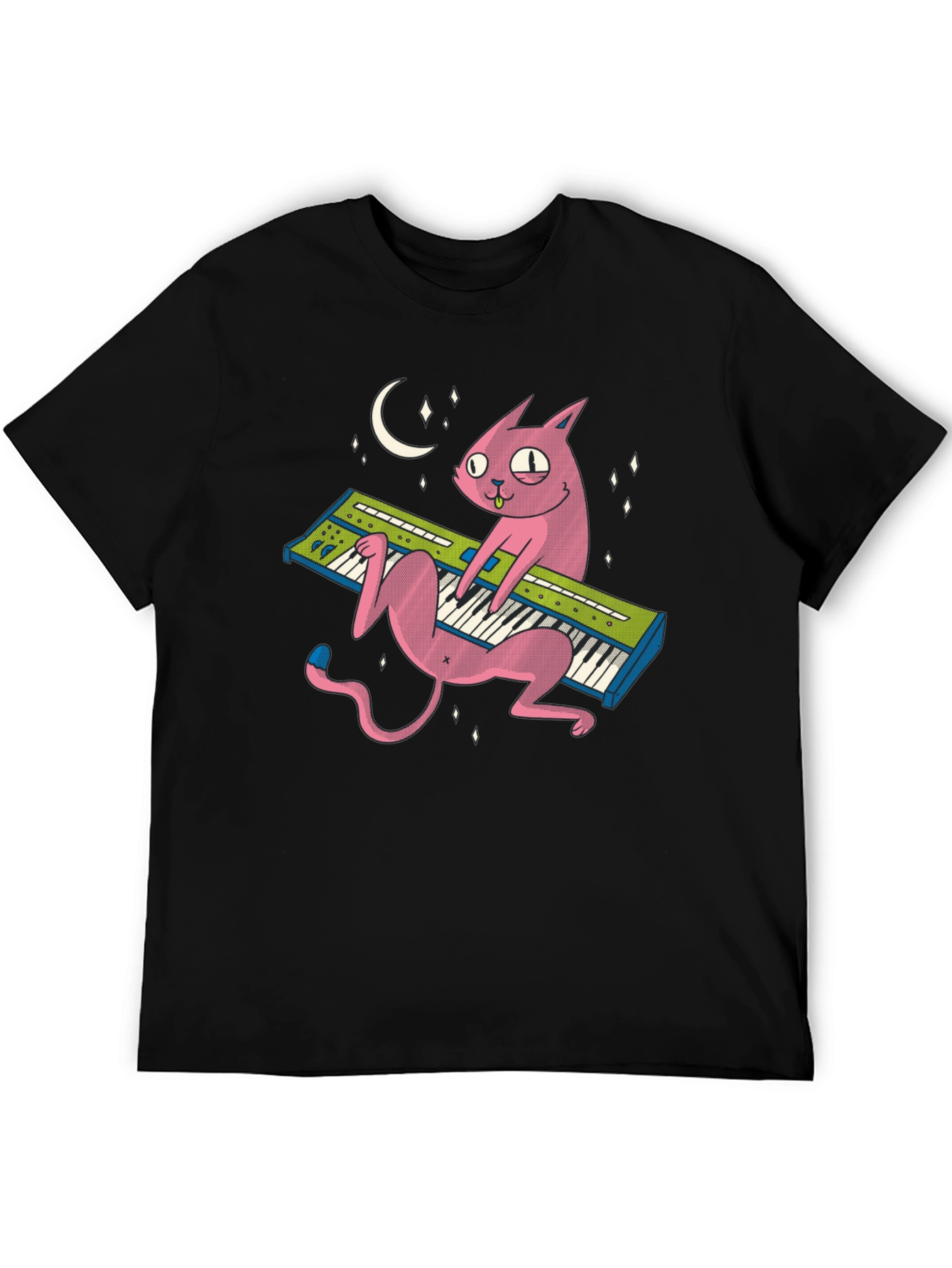 Black Cat Keyboardist T-Shirt: Cool Black Tee view 5