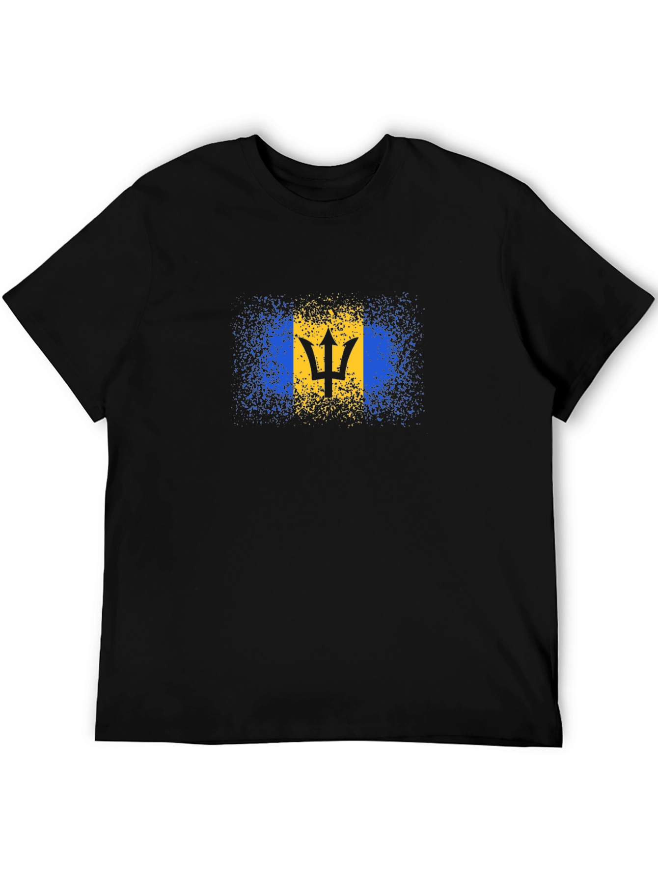 Black Barbados Flag T-Shirt - Black Cotton Tee view 5
