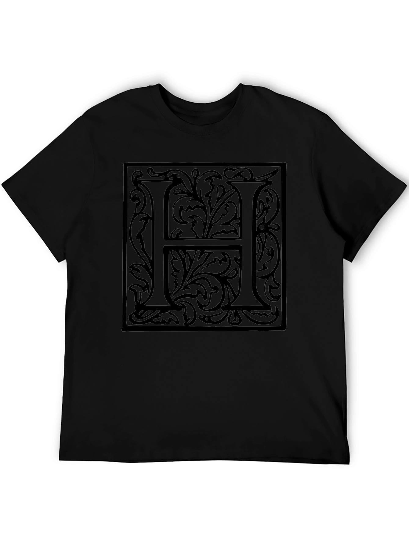 Black Elegant "H" Initial Black Graphic T-Shirt view 5