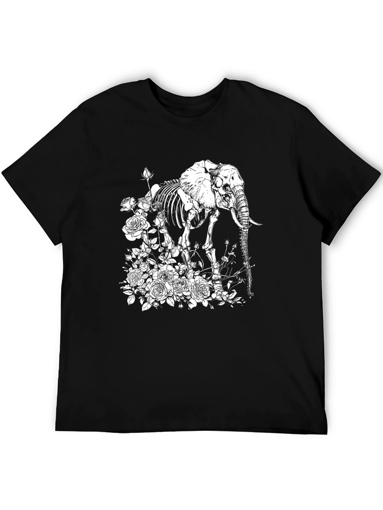 Black Elephant Skeleton & Roses Graphic Tee - Black Cotton T-Shirt view 5
