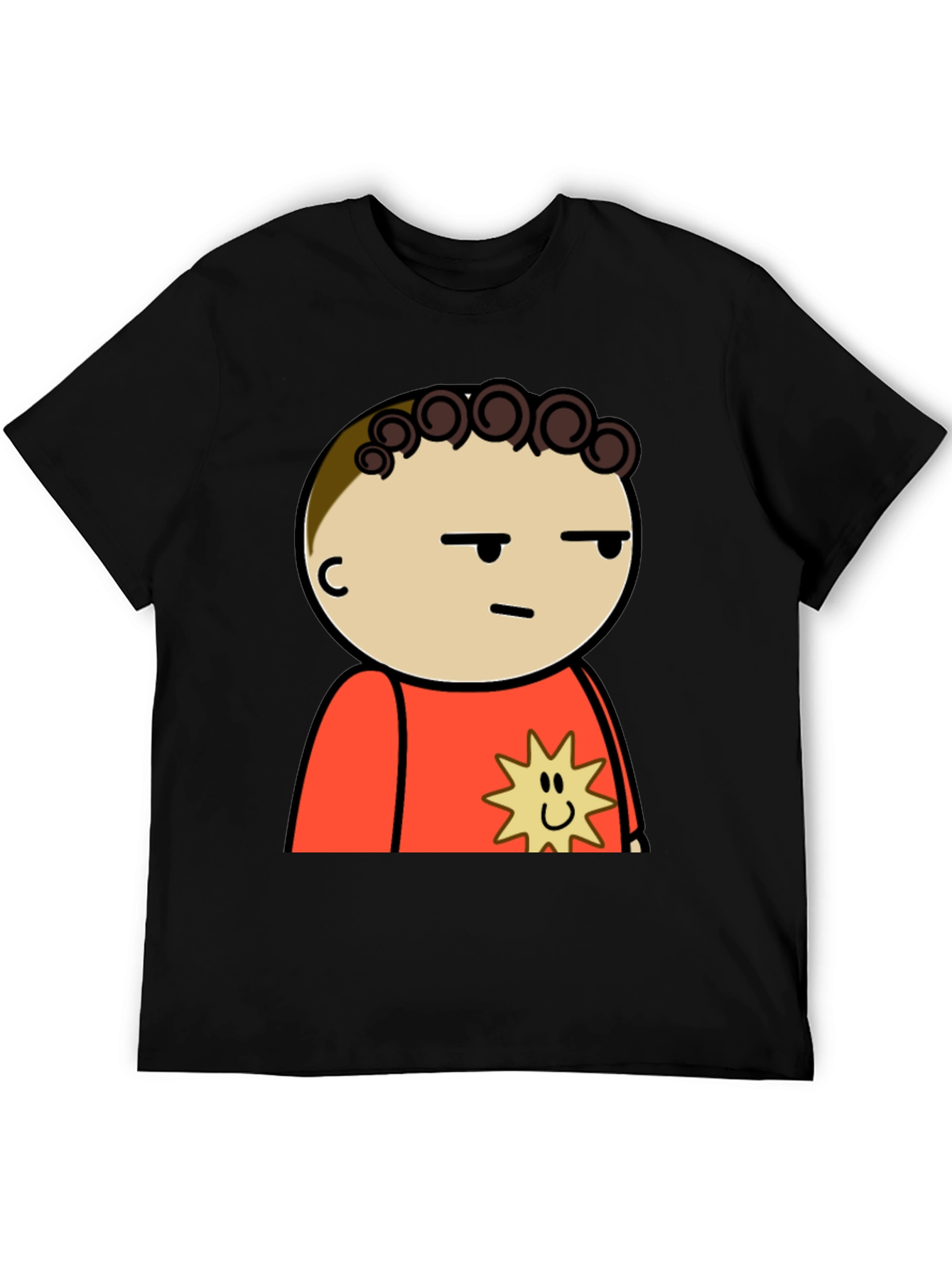 Black Funny Cartoon Character T-Shirt - Black Cotton Tee view 5