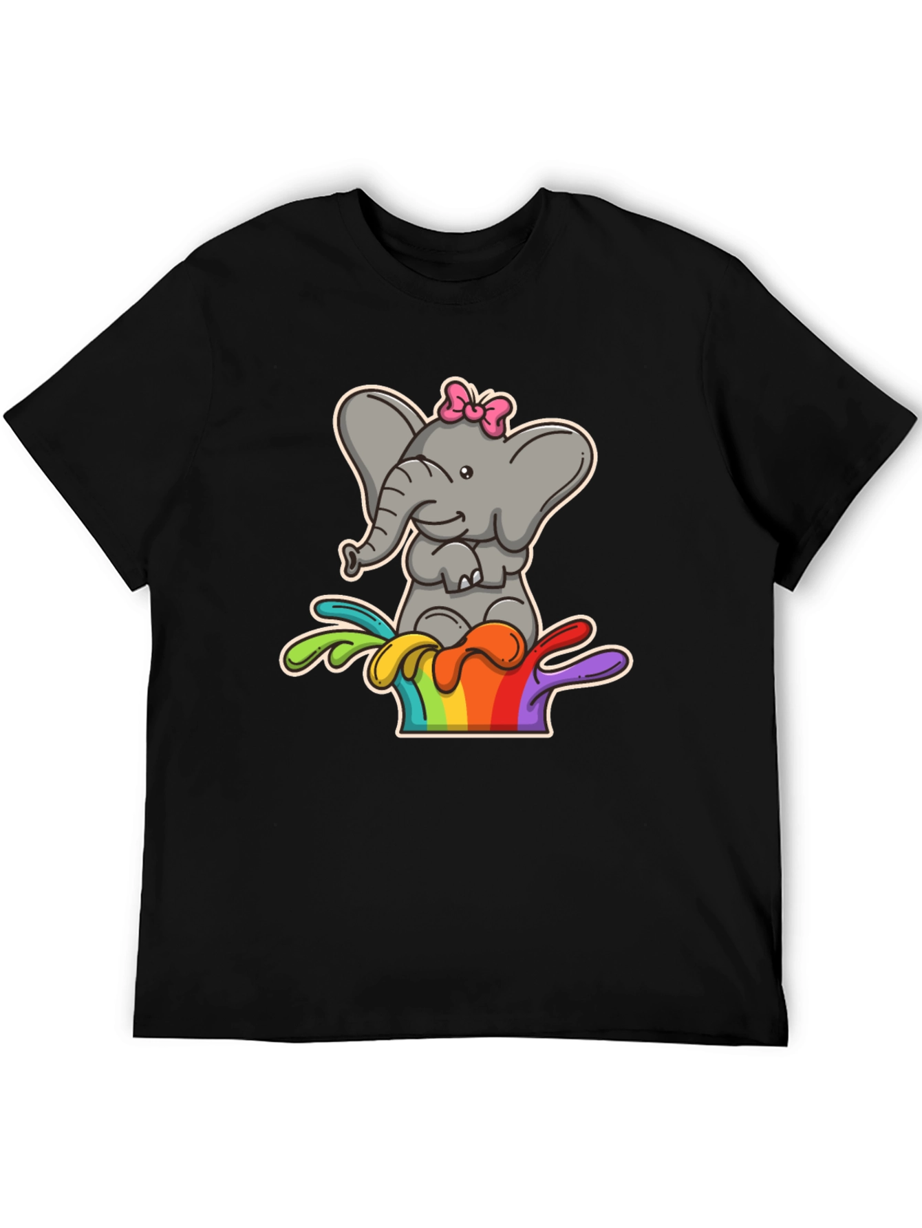 Black Elephant Rainbow Splash Tee - Cute Cartoon Graphic Shirt view 5