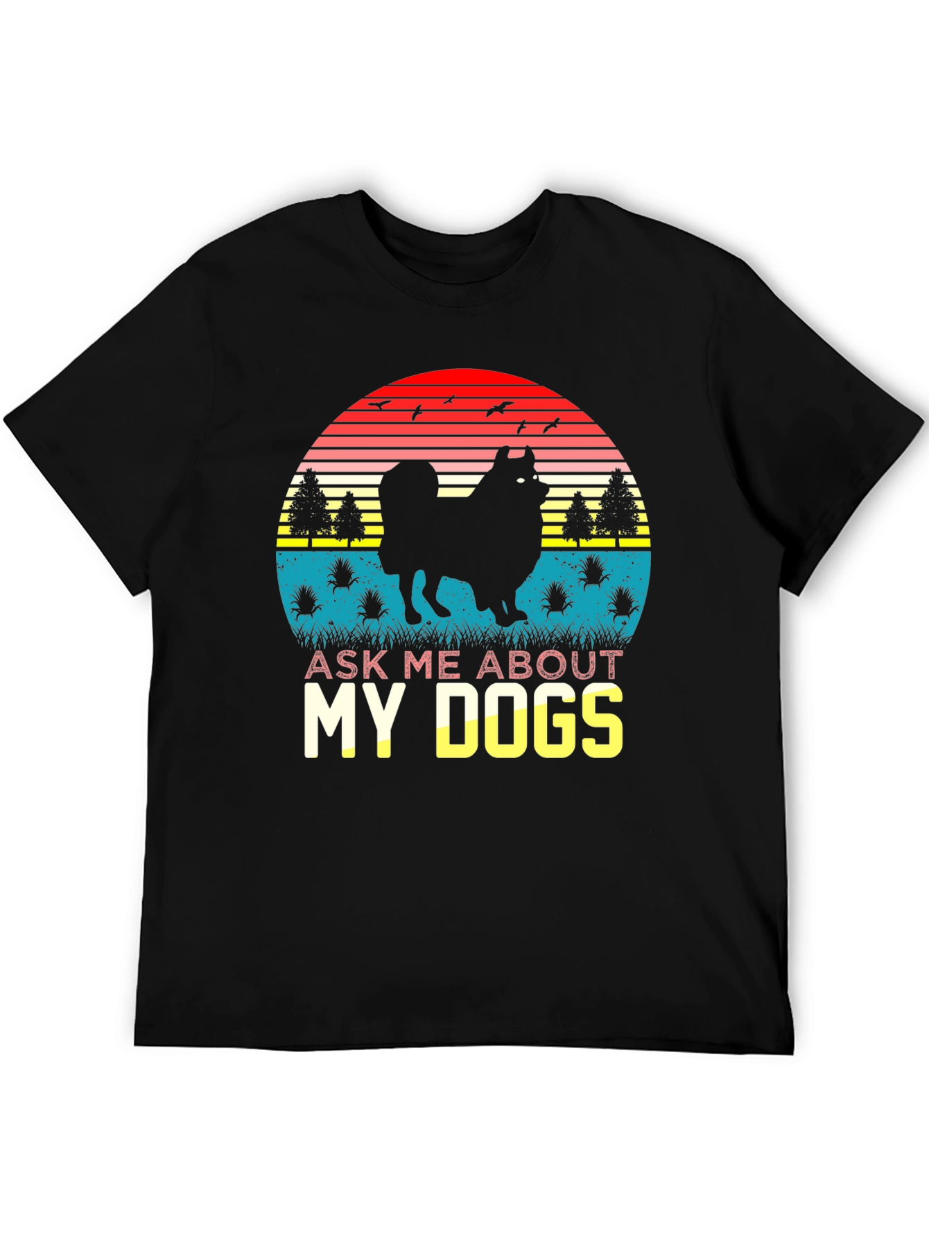 Black Dog Lover T-Shirt: Ask Me About My Dogs Retro Sunset Tee view 5