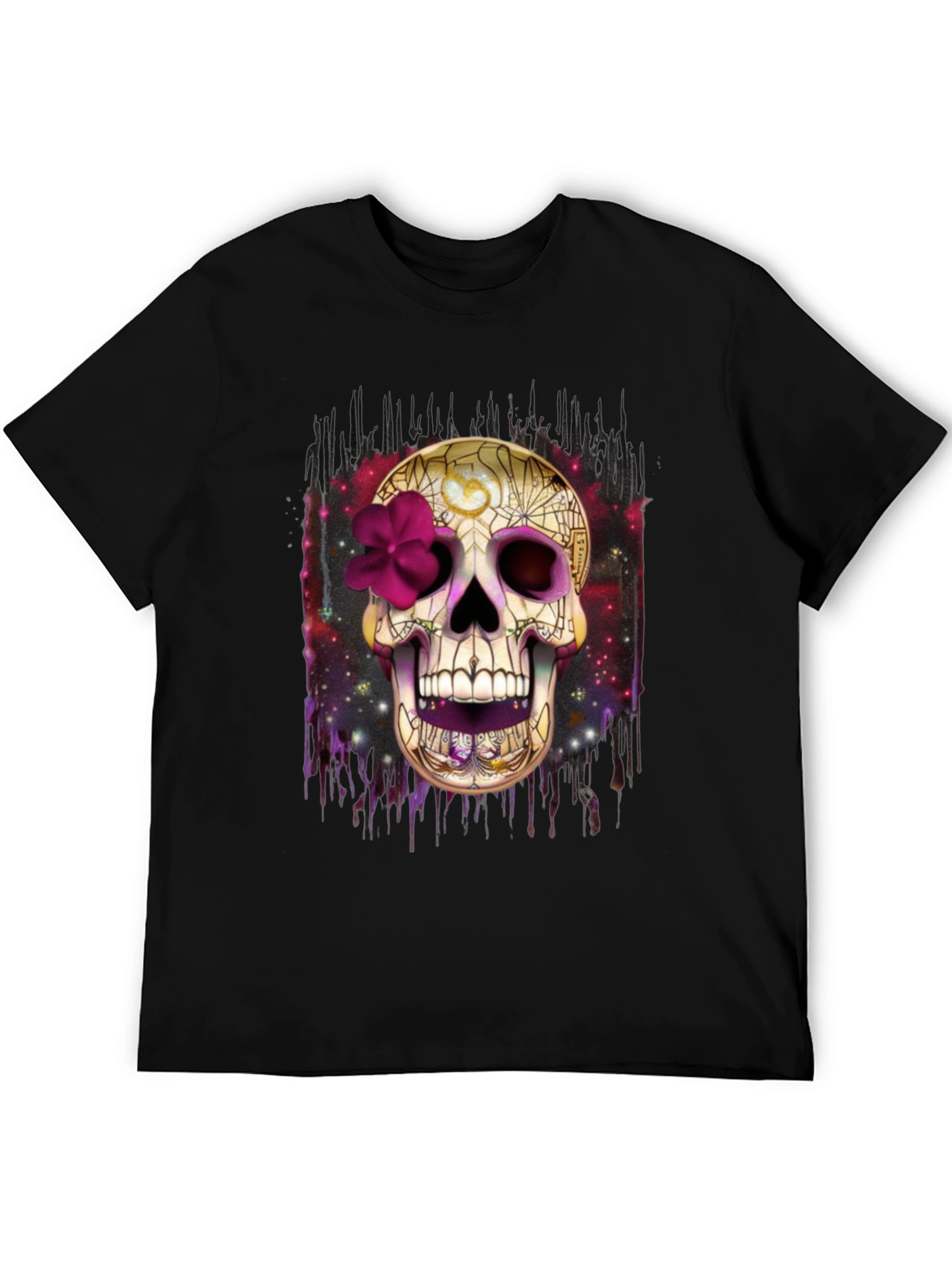 Black Skull Graphic Tee - Dia de los Muertos Style view 5