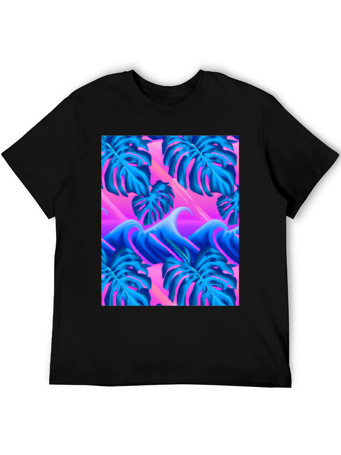 Black Vaporwave Monstera Leaf T-Shirt view 5