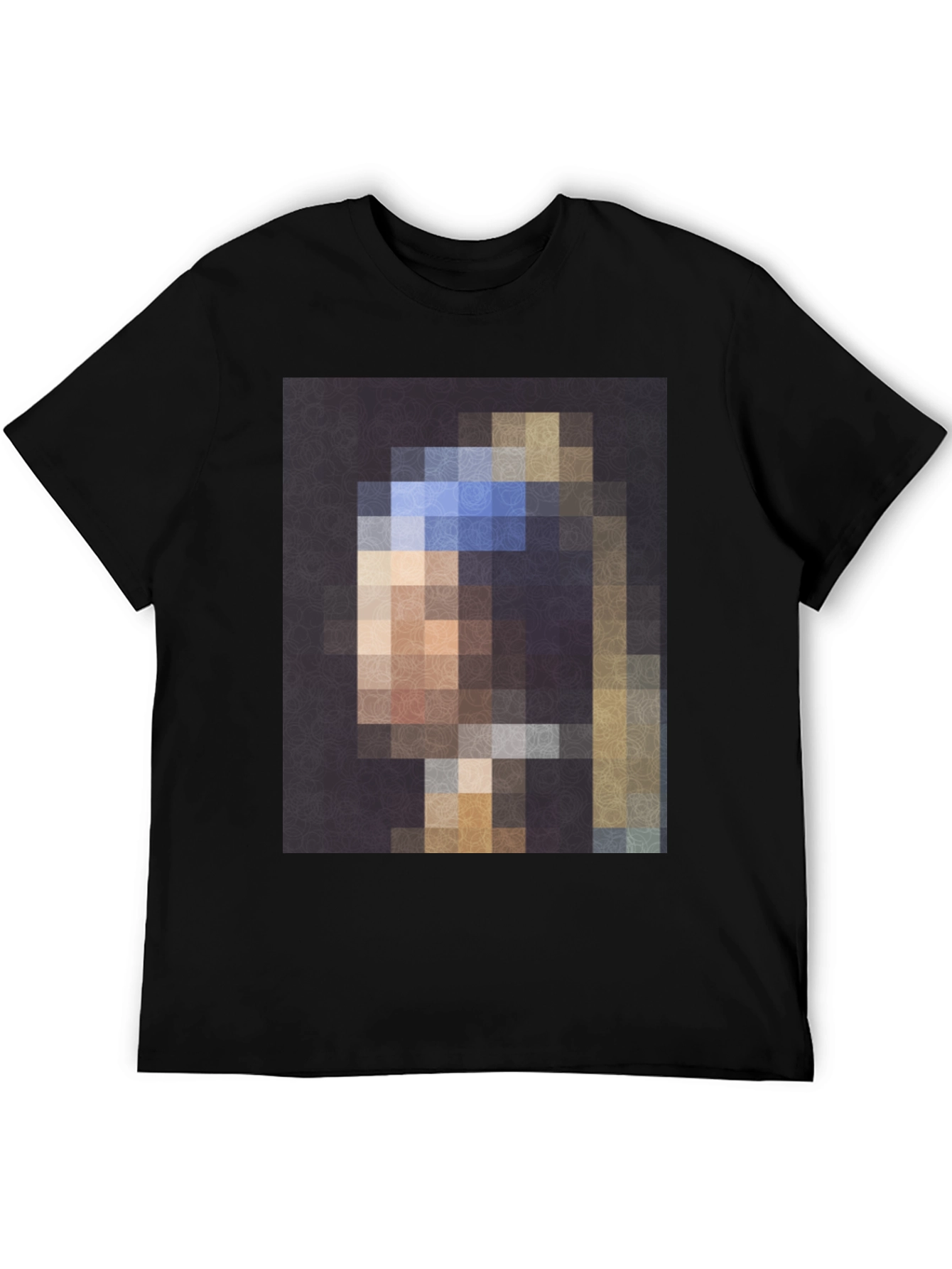 Black Pixelated Girl with a Pearl Earring T-Shirt view 5