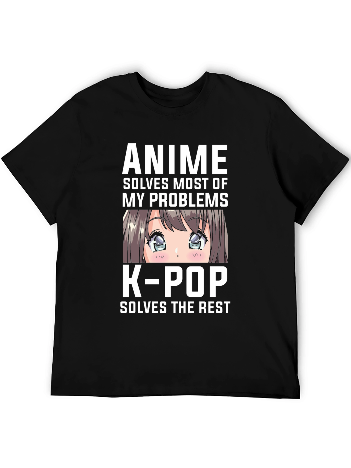 Black Anime & K-Pop Solves My Problems Tee view 5