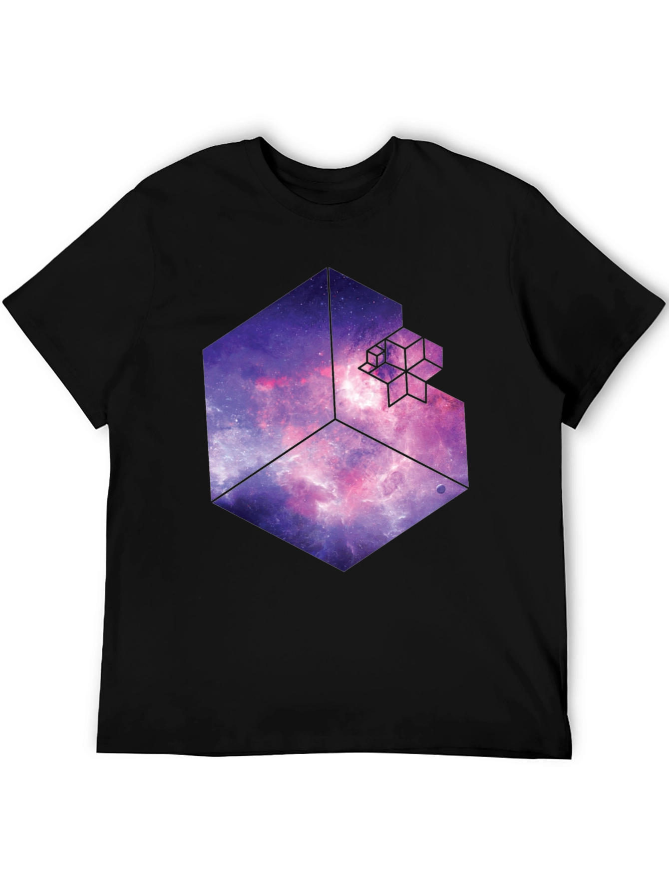 Black Cosmic Cube Black T-Shirt - Galaxy Fractal Design view 5