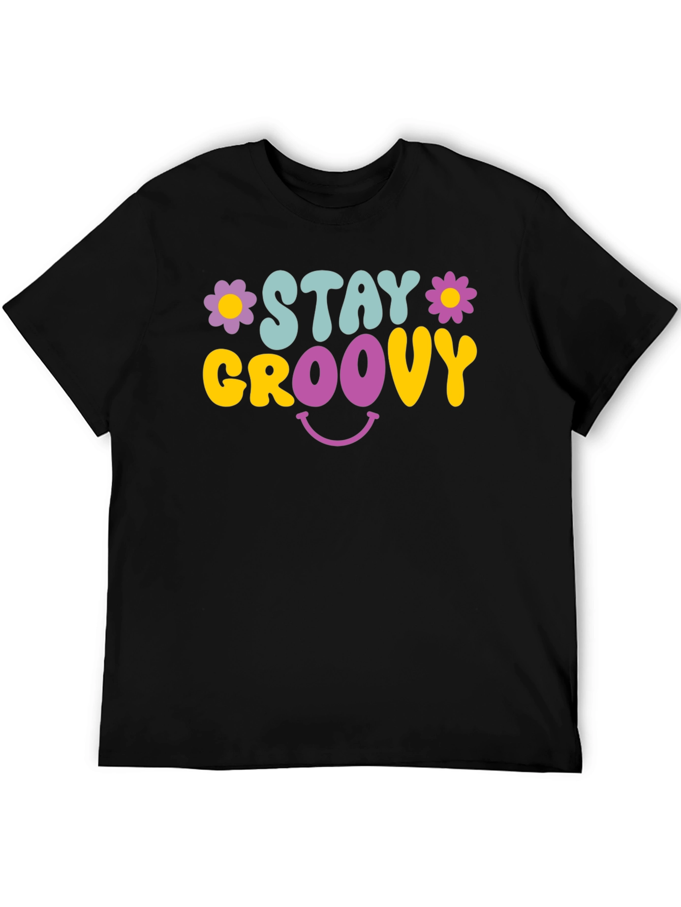 Black Stay Groovy Graphic Tee - Retro Smiley Face T-Shirt view 5