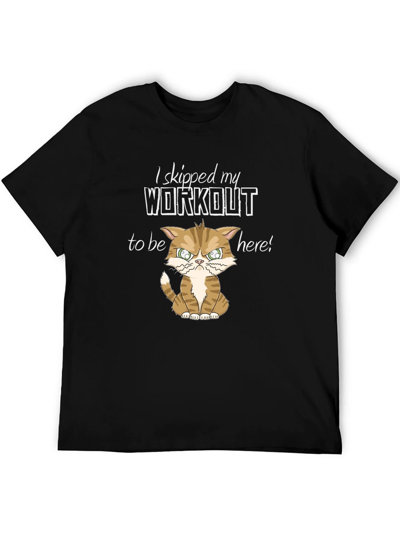 Black Skipped Workout Cat Graphic Tee -  Humorous Gym Shirt view 5