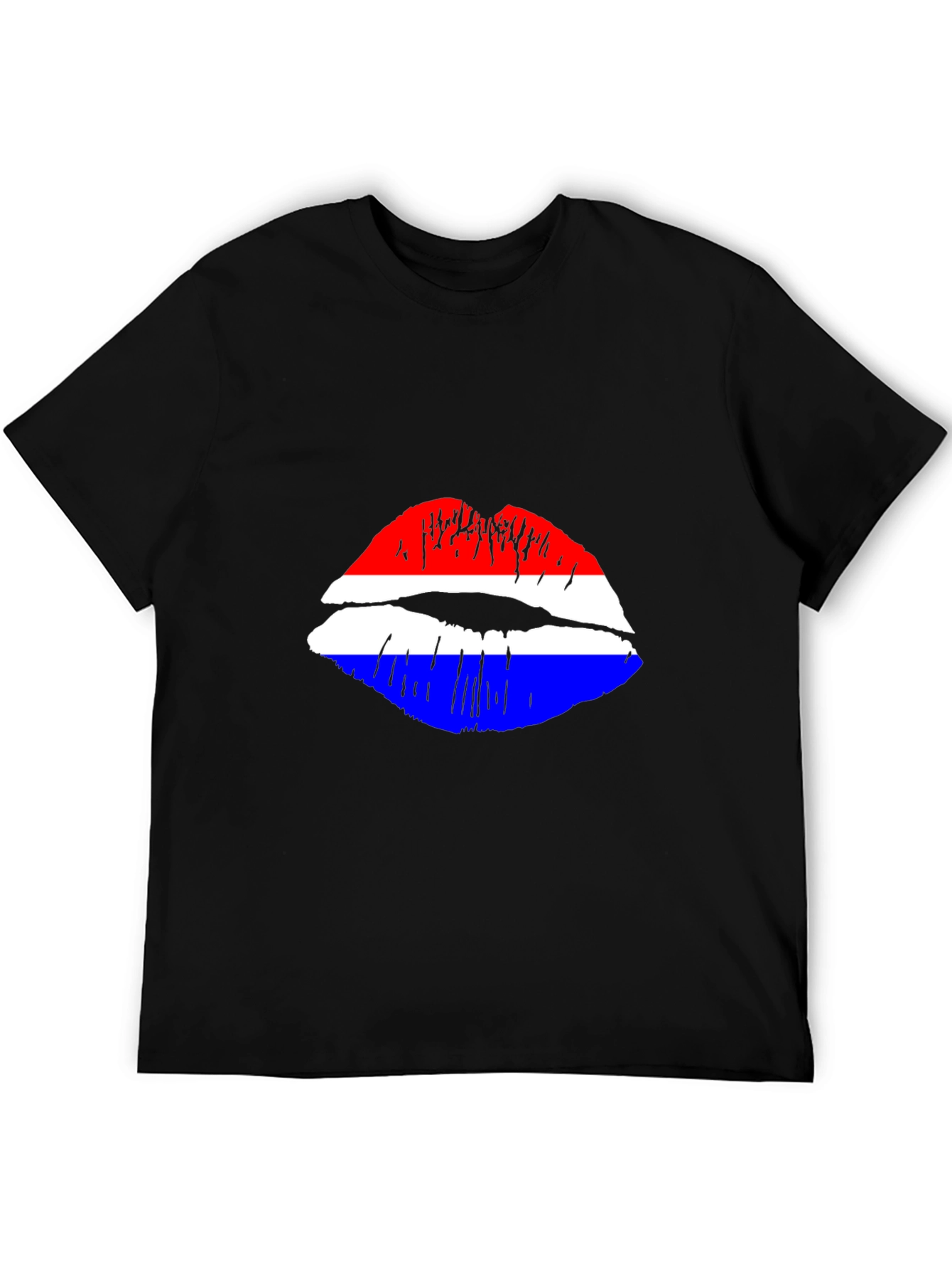 Black Lip Print Graphic Tee - Red White and Blue view 5