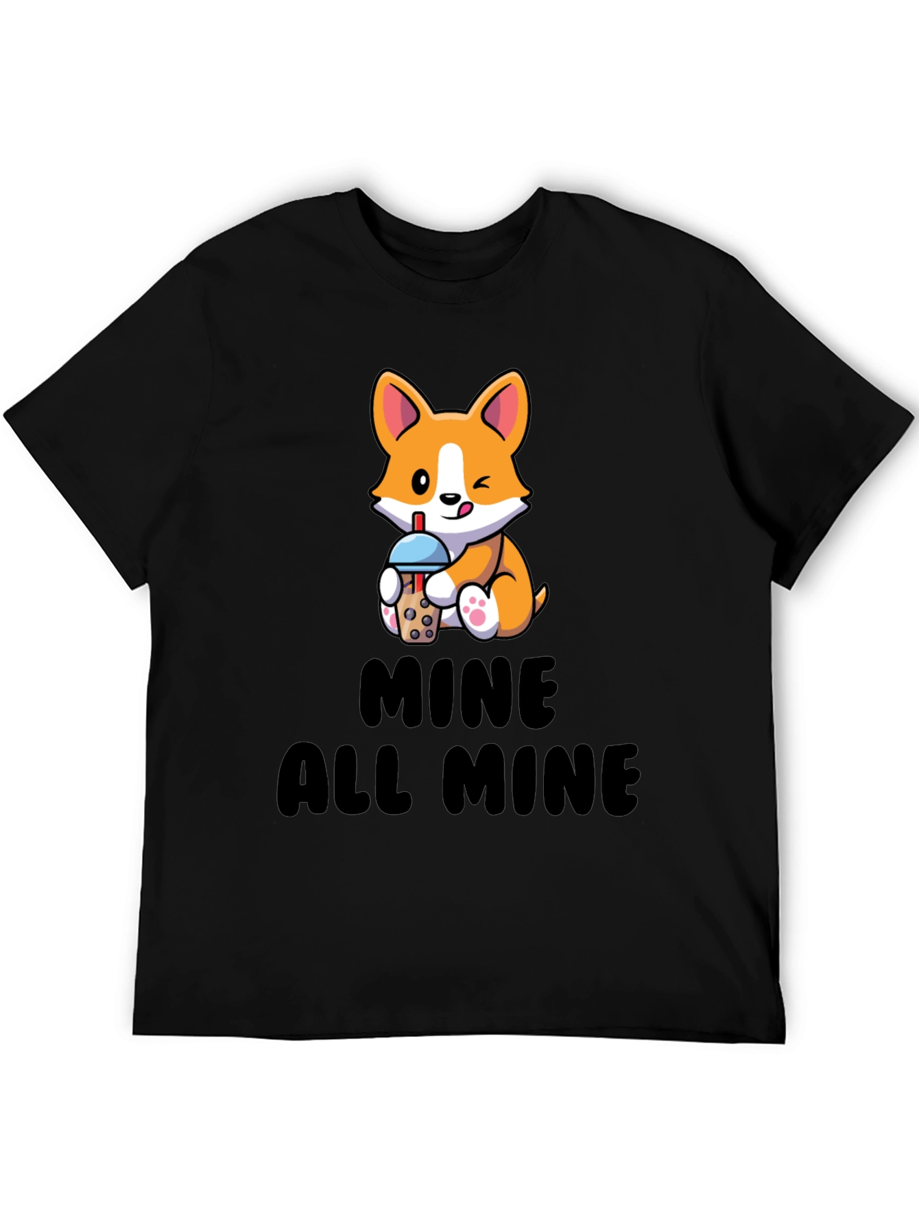 Black Cute Corgi Boba Tea T-Shirt - Mine All Mine view 5