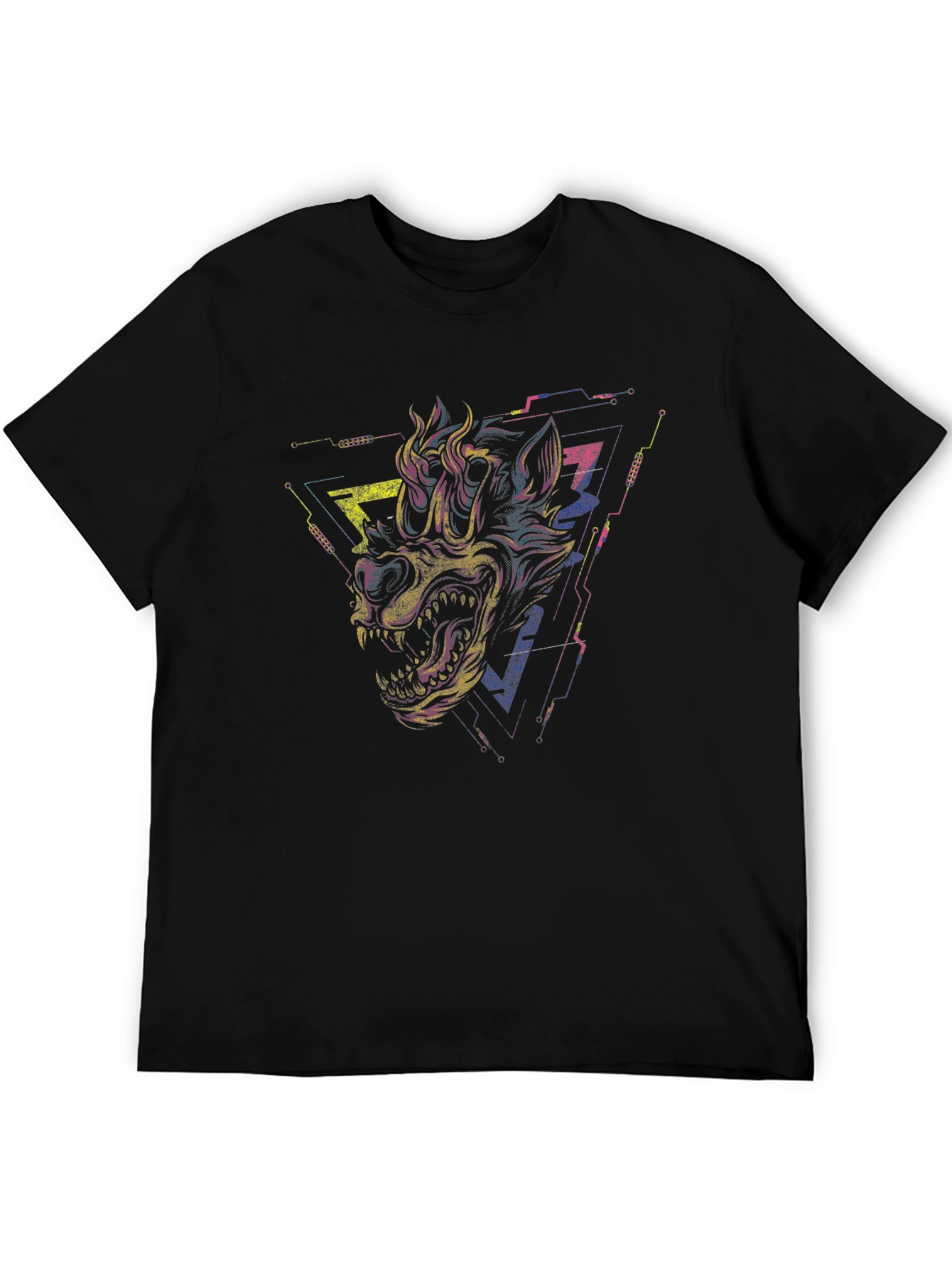 Black Cyberpunk Wolf Graphic Tee - Black view 5