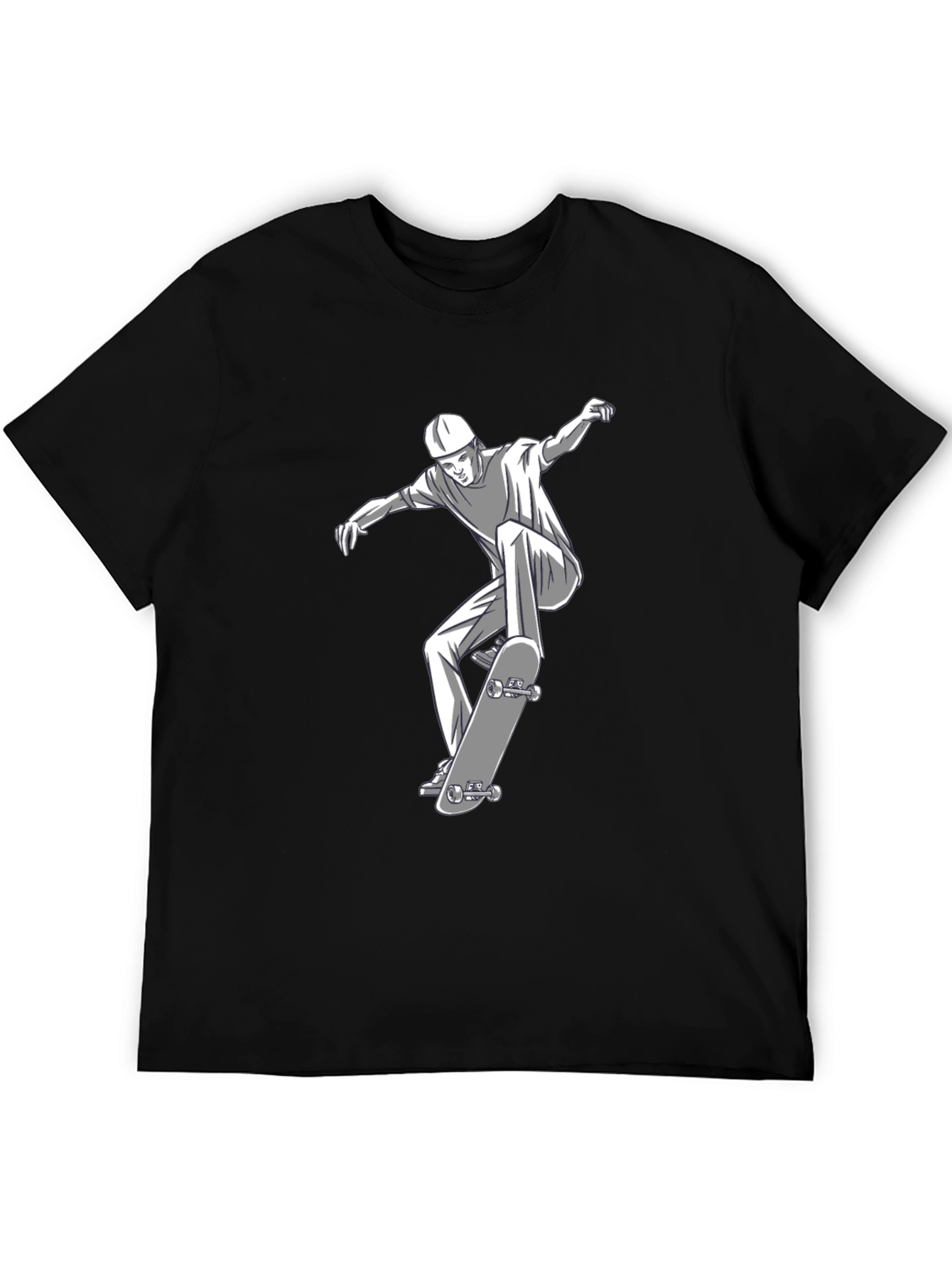 Black Skateboarding Graphic Tee - Black Cotton T-Shirt view 5