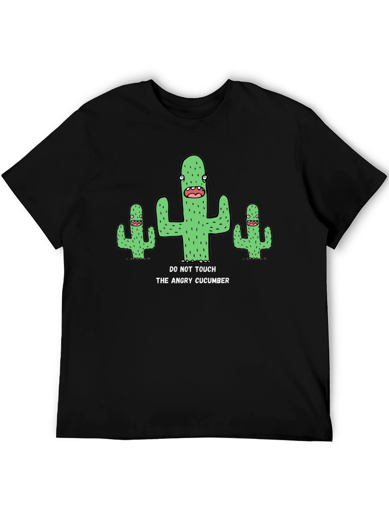 Black Funny "Angry Cucumber" Graphic Print Black T-Shirt view 5