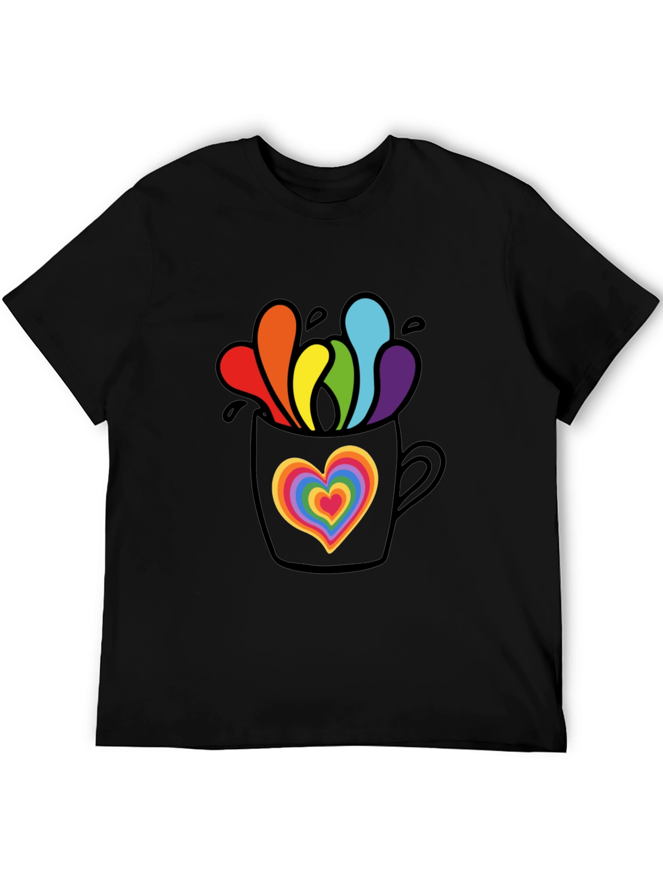 Black Rainbow Heart Mug Graphic Tee view 5