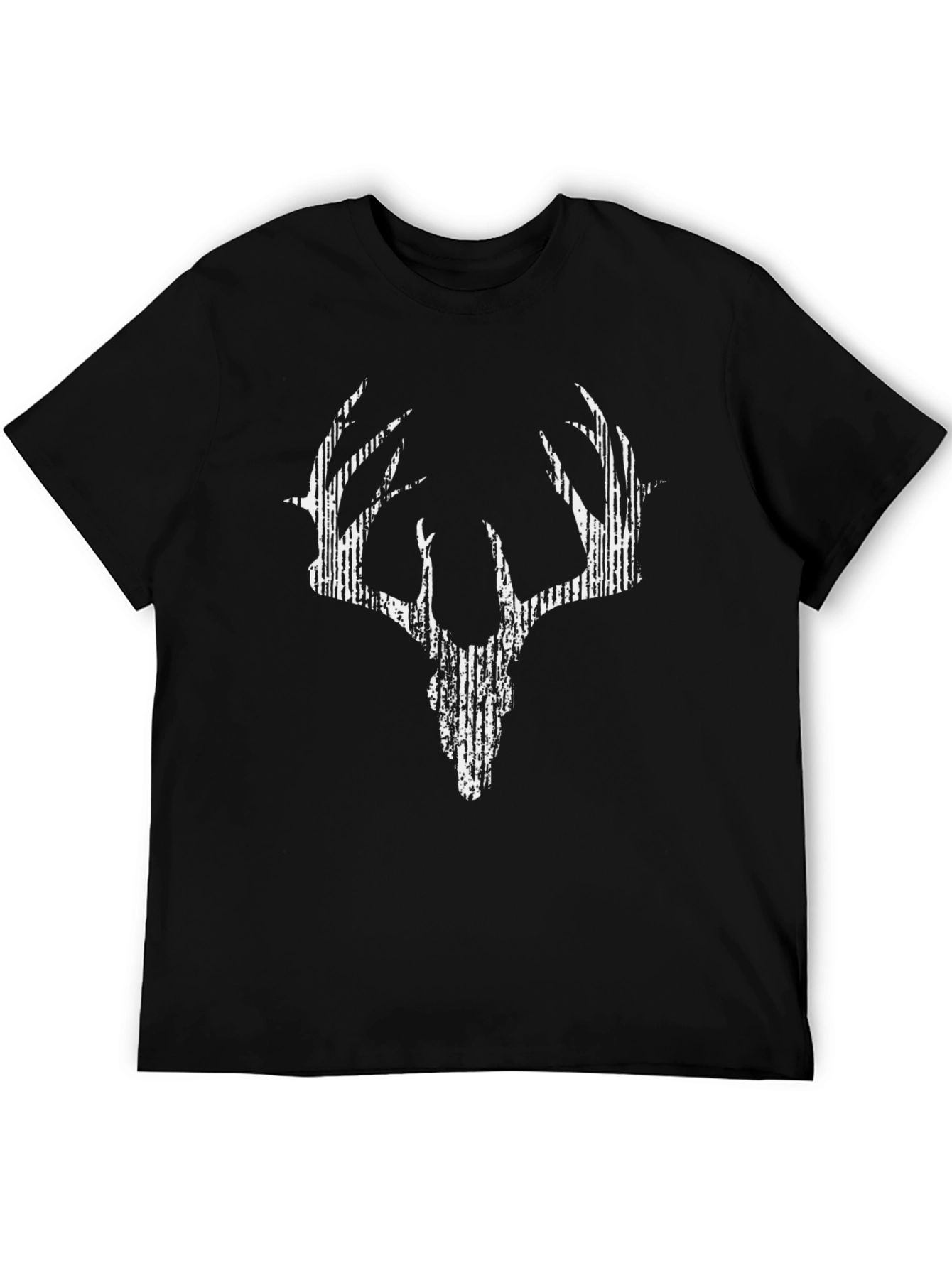 Black Graphic Deer Skull Print Tee - Casual Black T-Shirt view 5