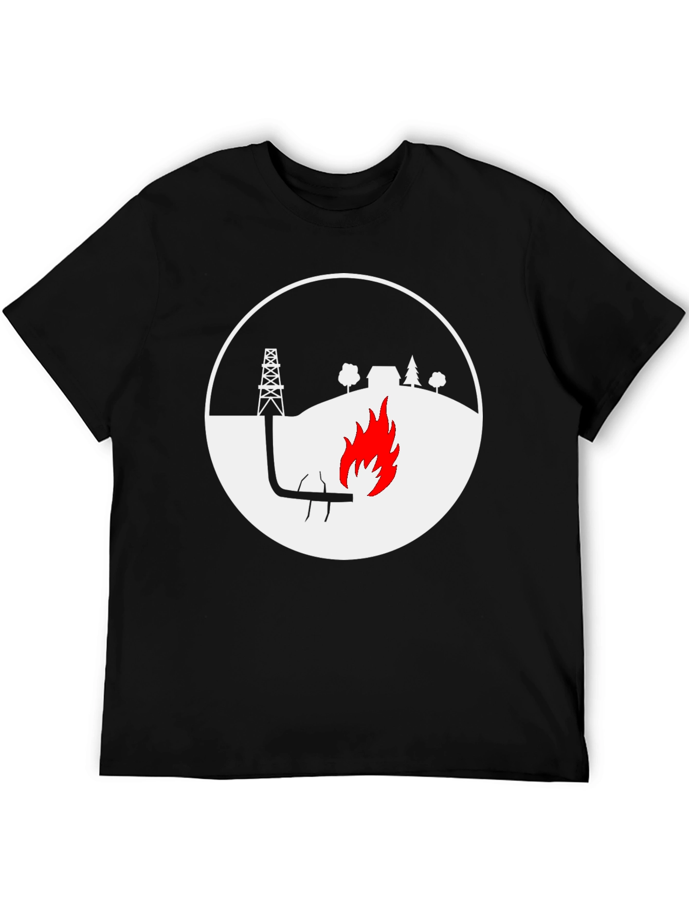 Black Oil Rig Graphic T-Shirt - Black Crew Neck Tee view 5